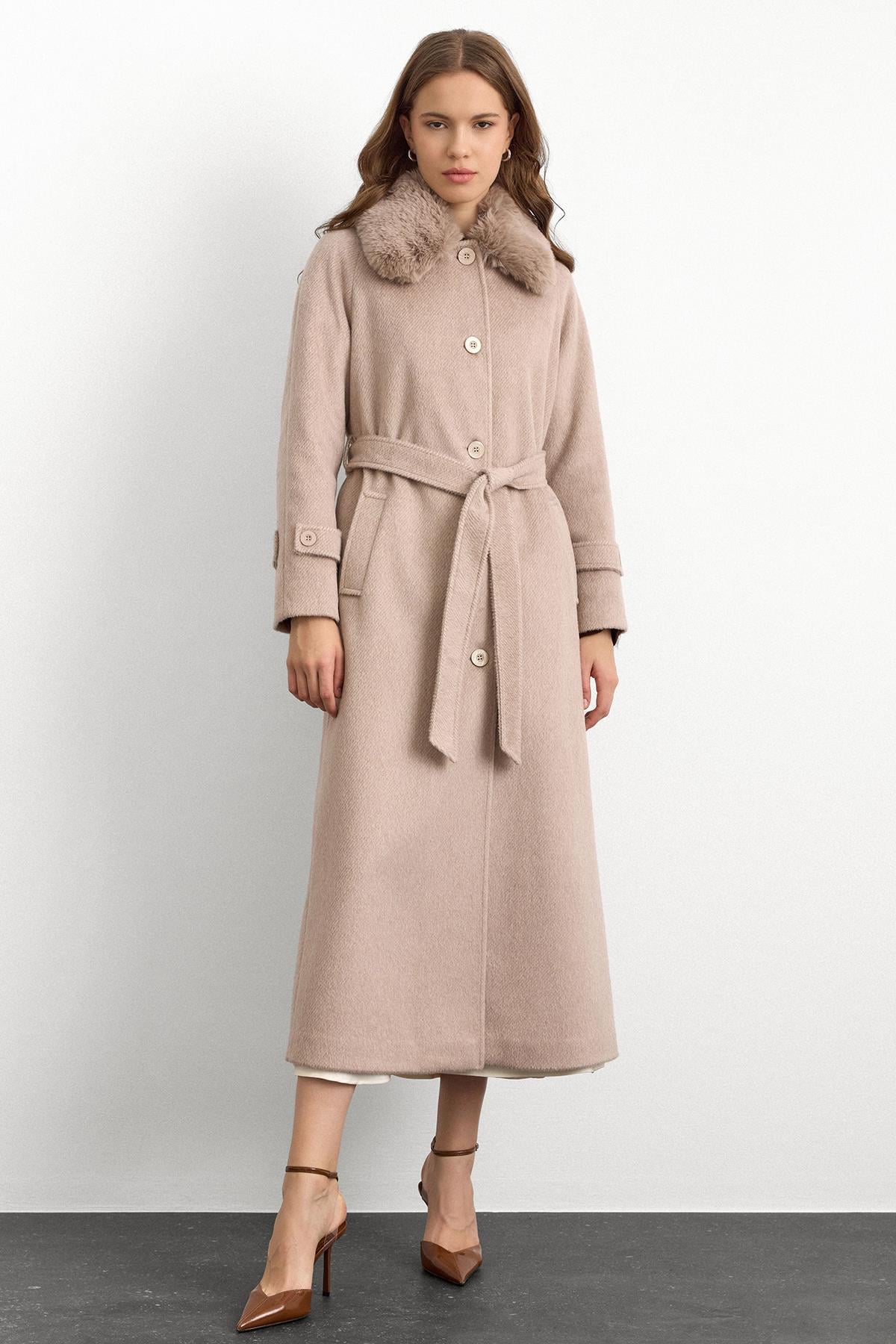 Long Mohair Coat with Removable Fur Collar AGE 3151