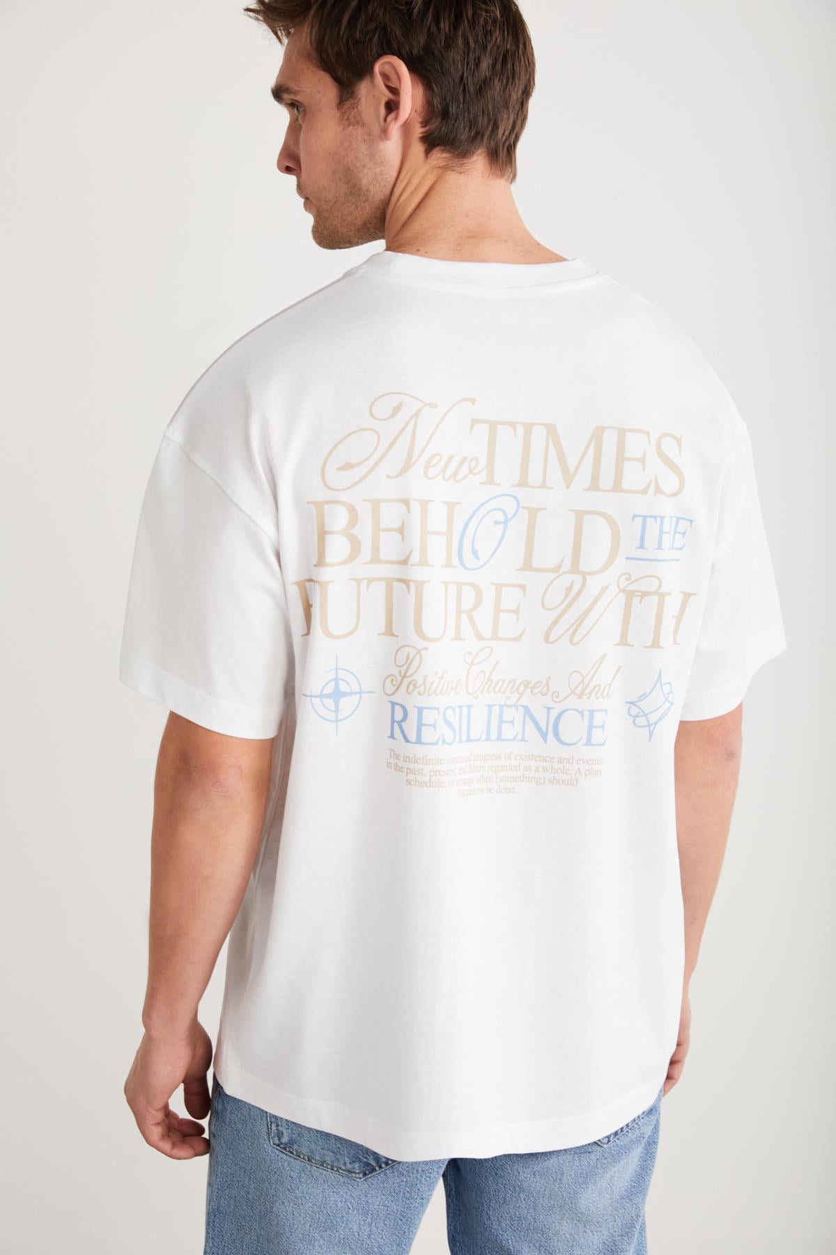 COLIBRI Basic Oversize Beyaz Tekli T-Shirt | Grimelange