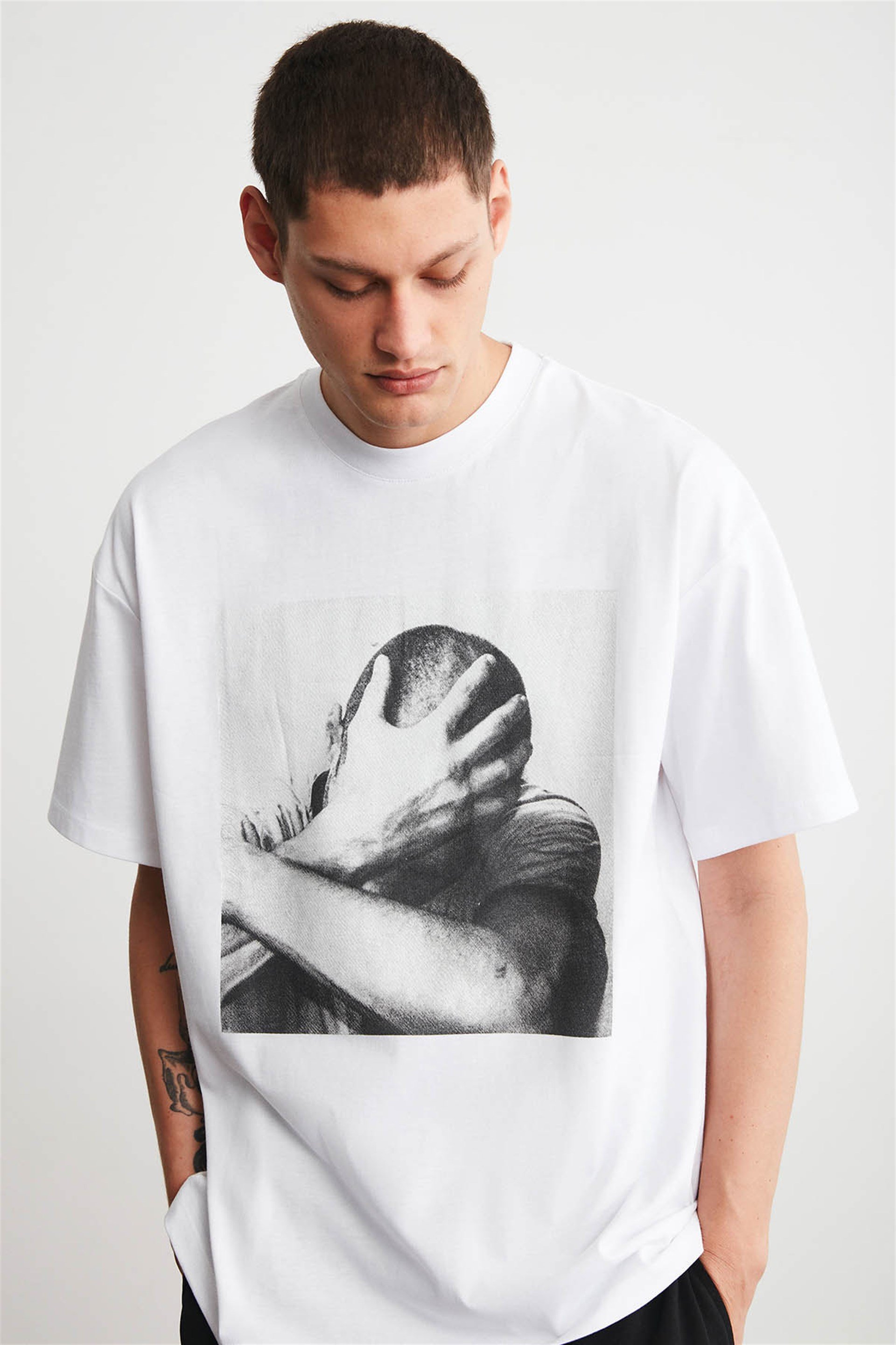 ELVIS Örme Oversize Beyaz T-Shirt | Grimelange