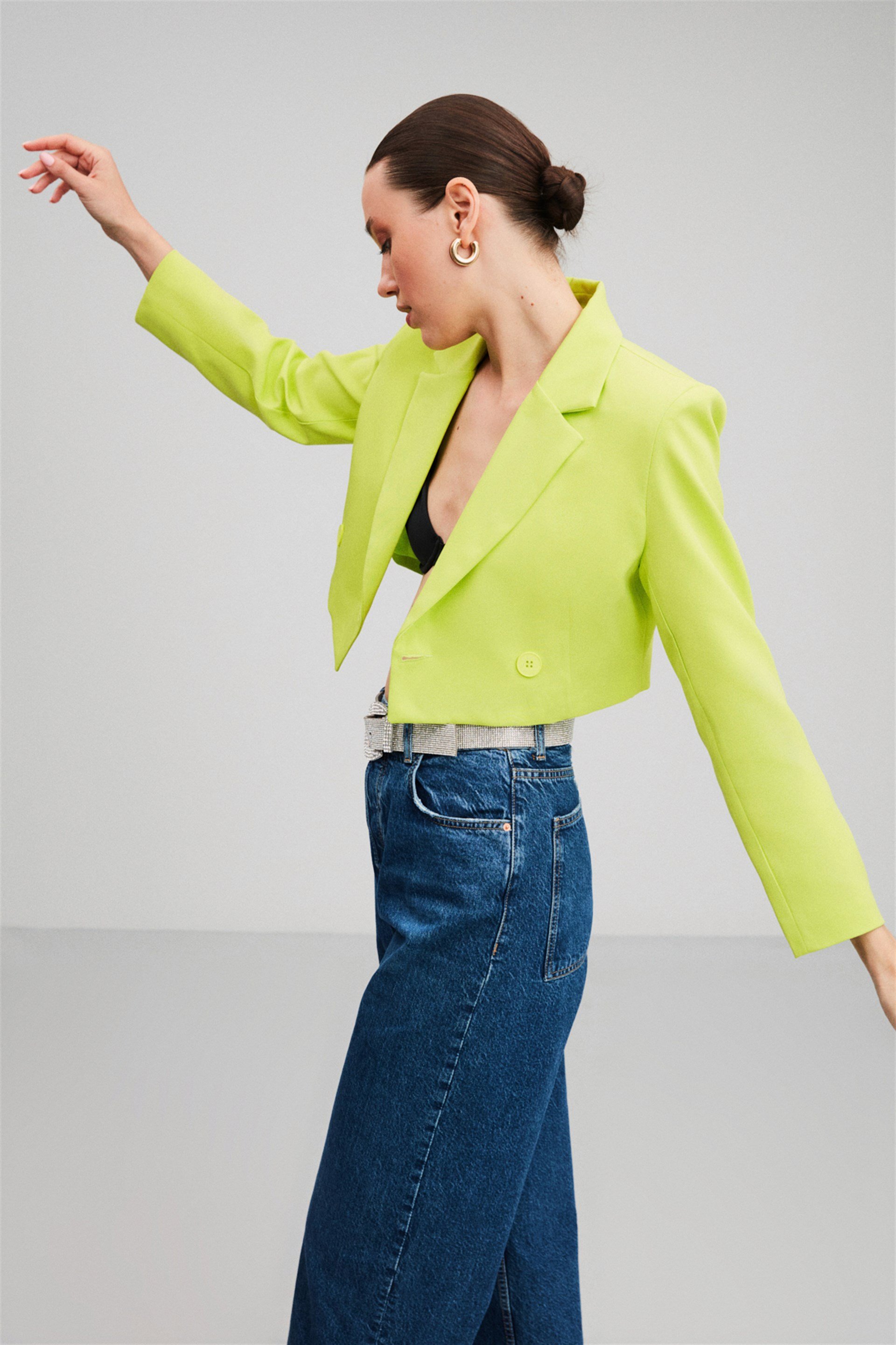 JOANNA Slim Crop Neon Yeşil Ceket