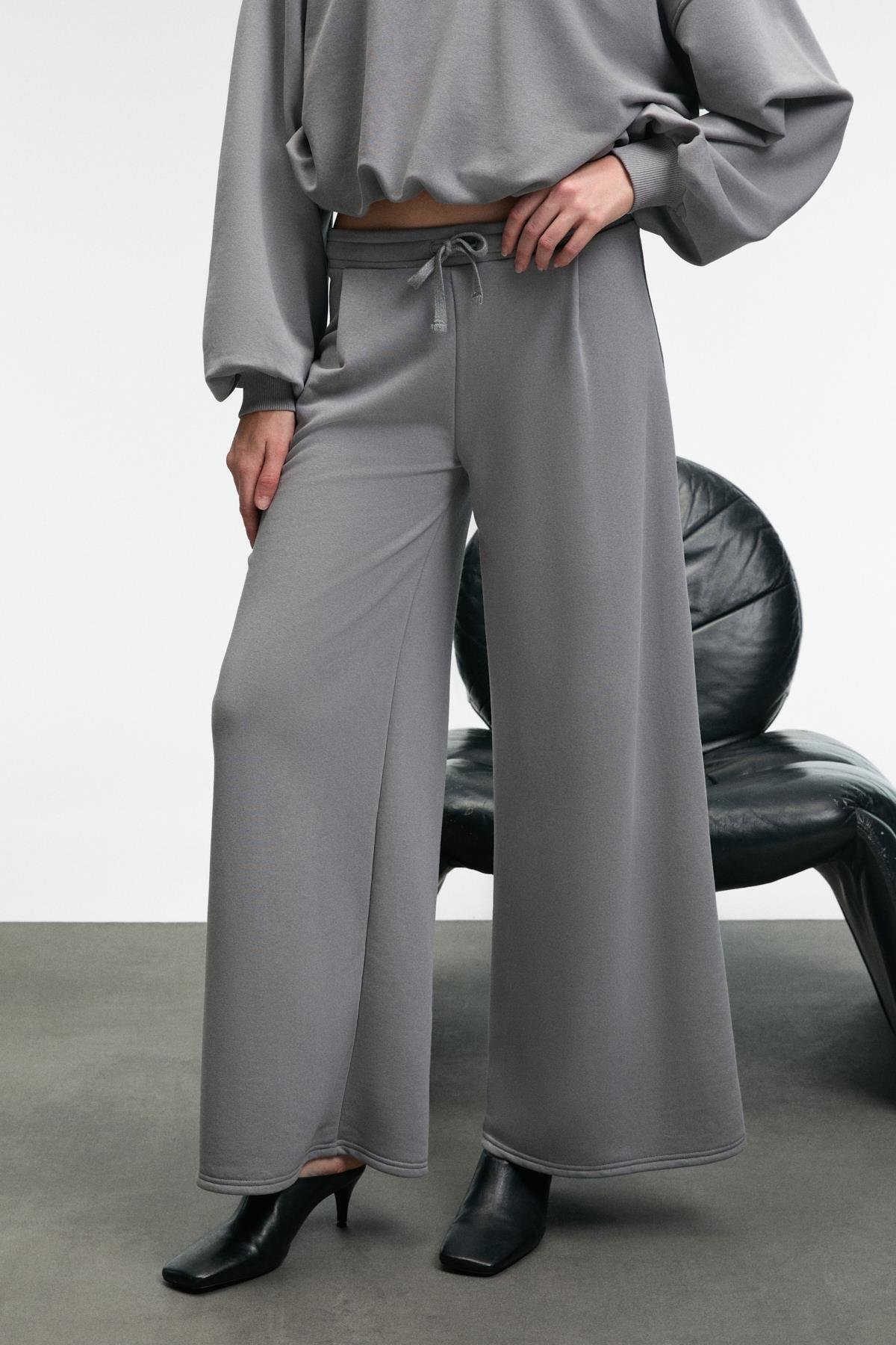 ORMIRA Kadın Oversize Fit Yanları Cepli Lastikli Bel Gri Eşofman