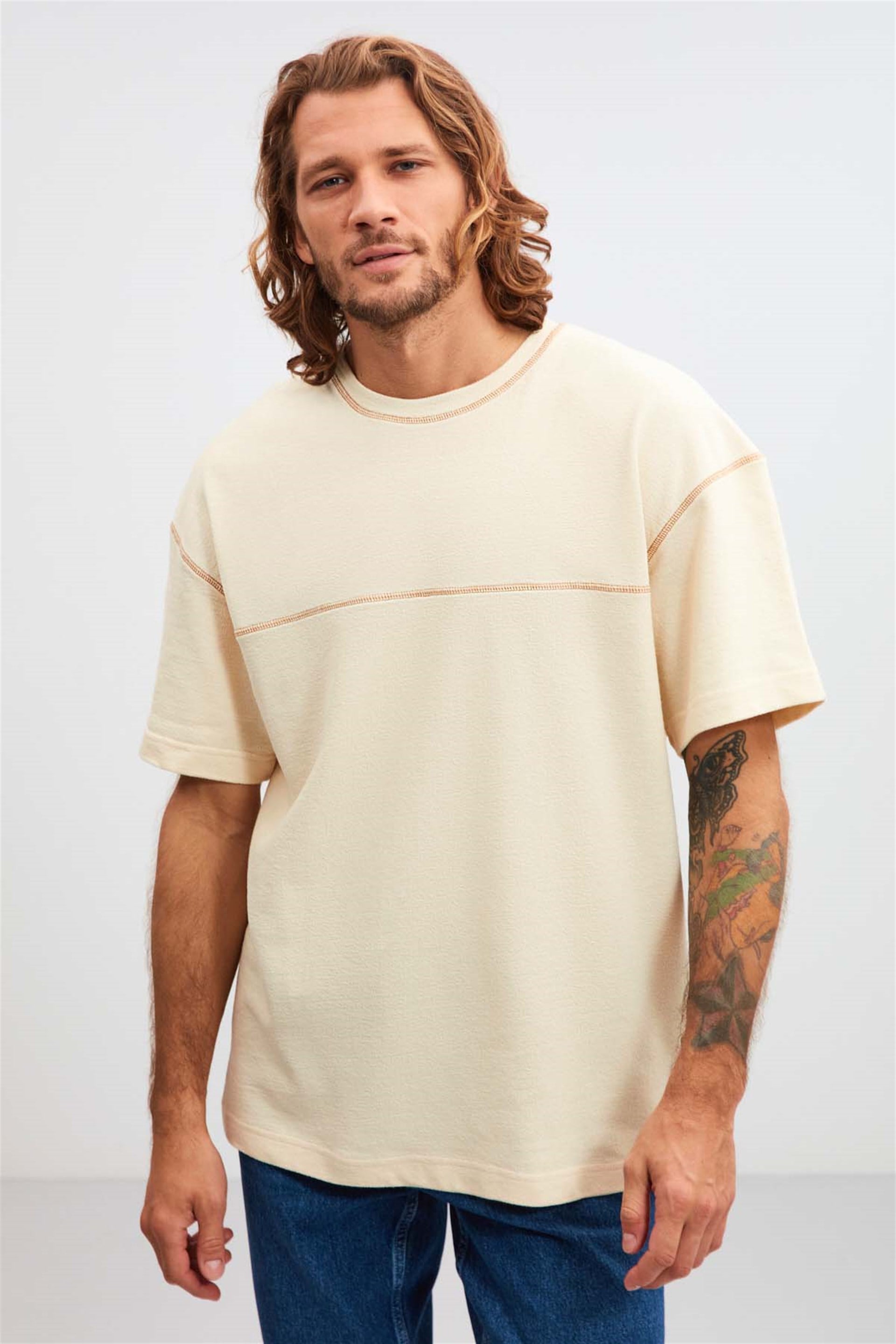 Spruce Örme Oversize Ekru T-Shirt | Grimelange