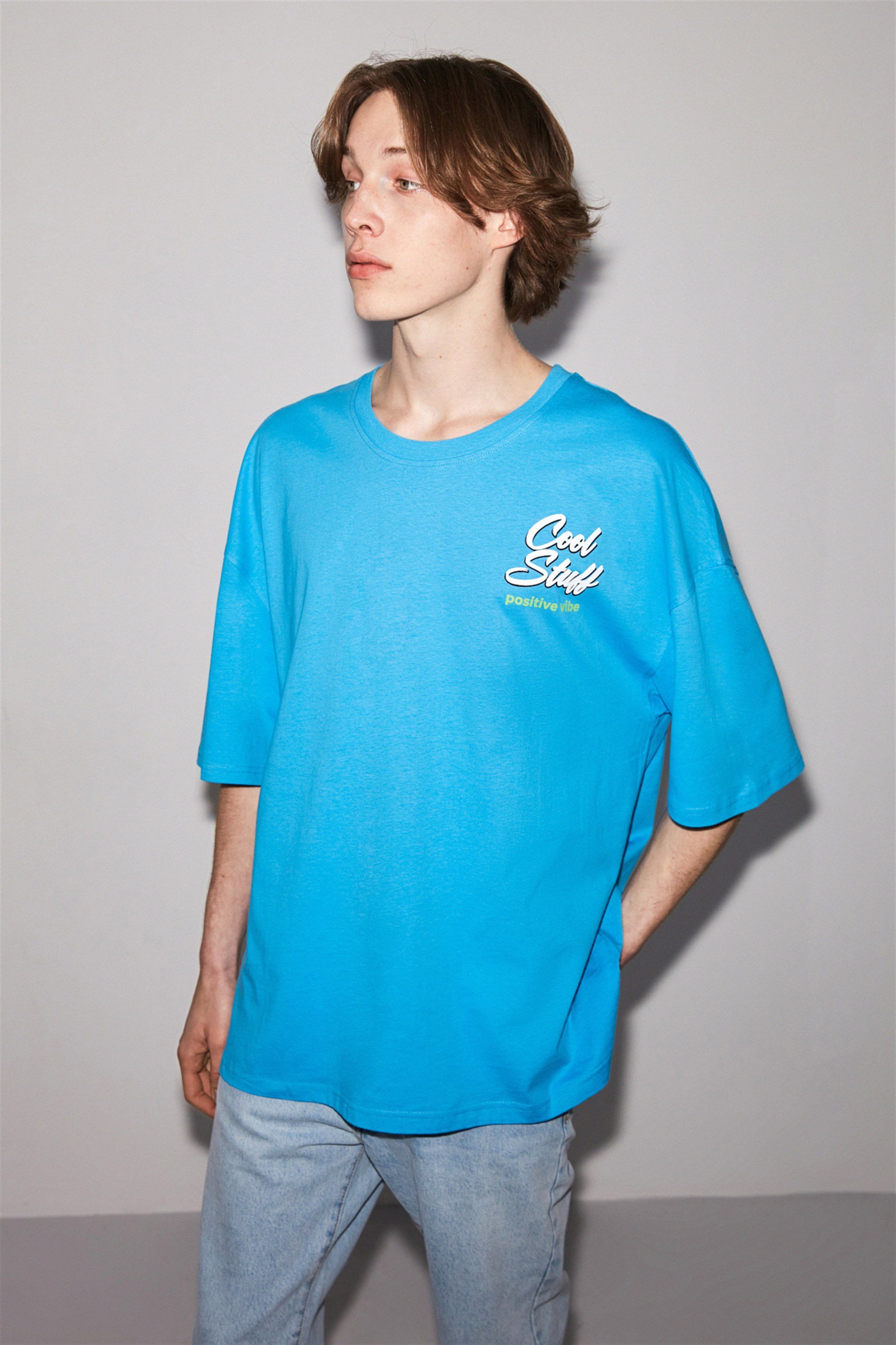 Stuff Örme Oversize Mavi T-Shirt | Grimelange
