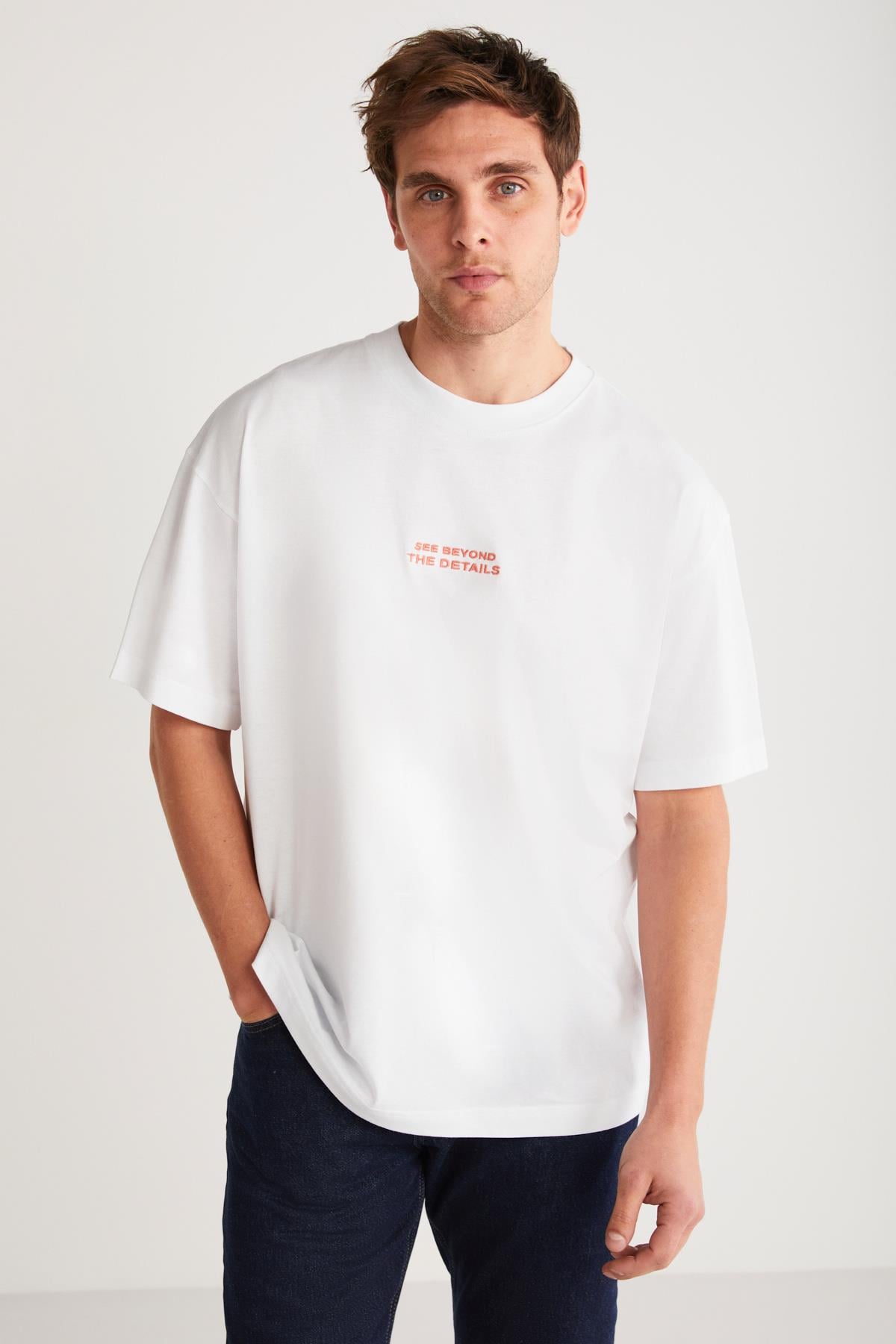 VITO Basic Oversize Beyaz Tekli T-Shirt | Grimelange