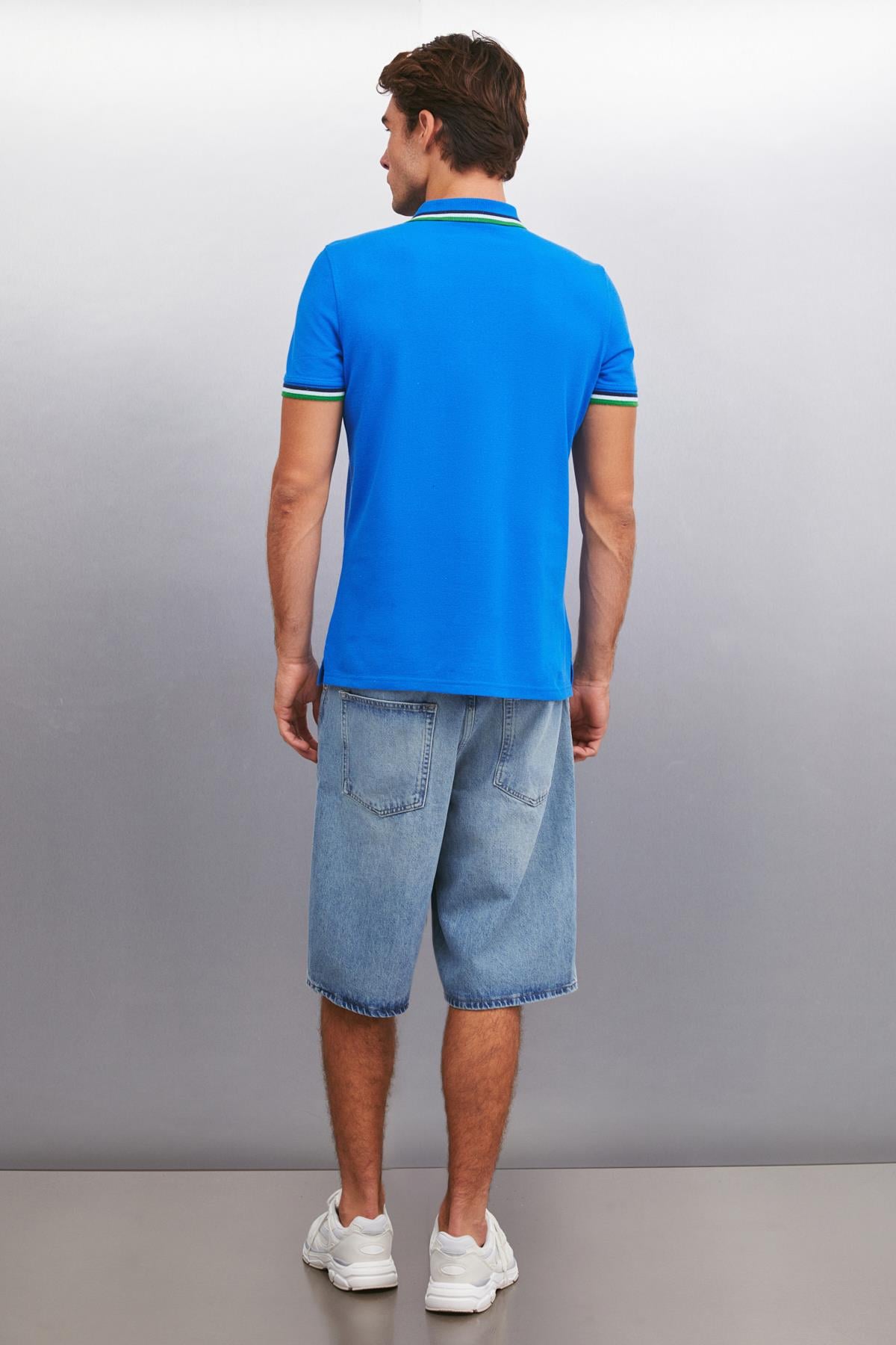 XANDER Erkek Regular Saks Mavi Tekli Polo Yaka T-shirt | Grimelange
