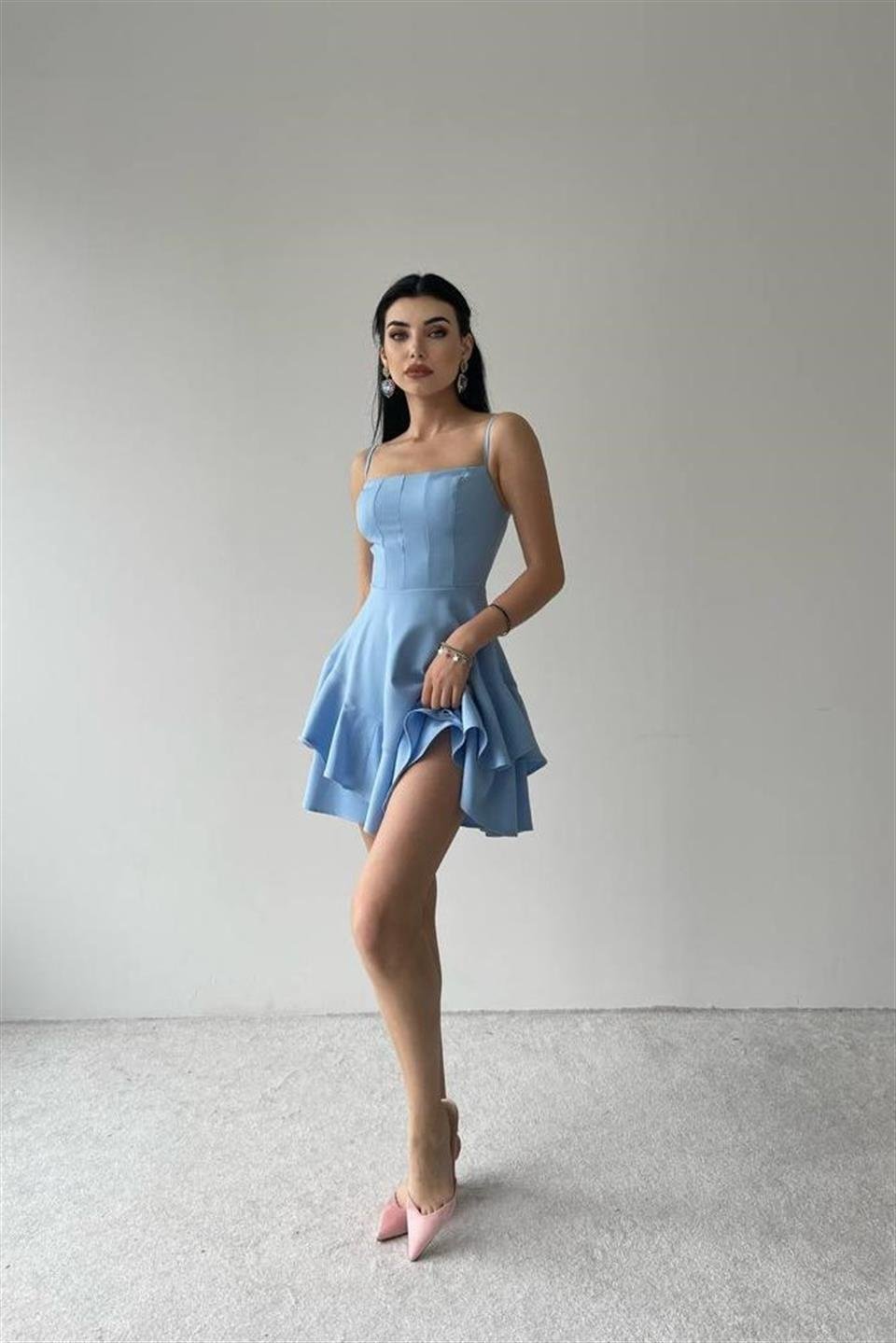 Etek Ucu Volanlı Prenses Model Elbise ET6446