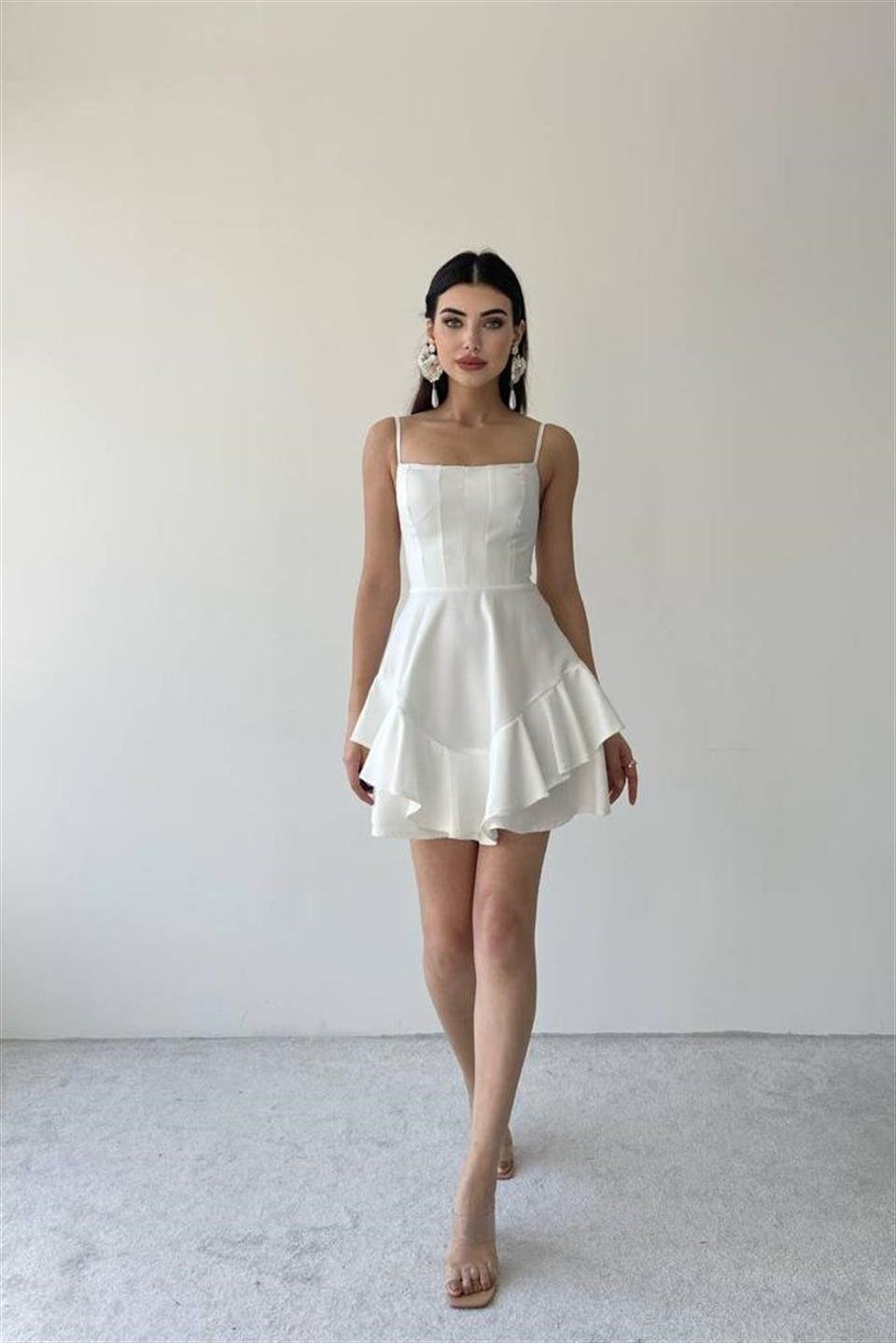 Etek Ucu Volanlı Prenses Model Elbise ET6446