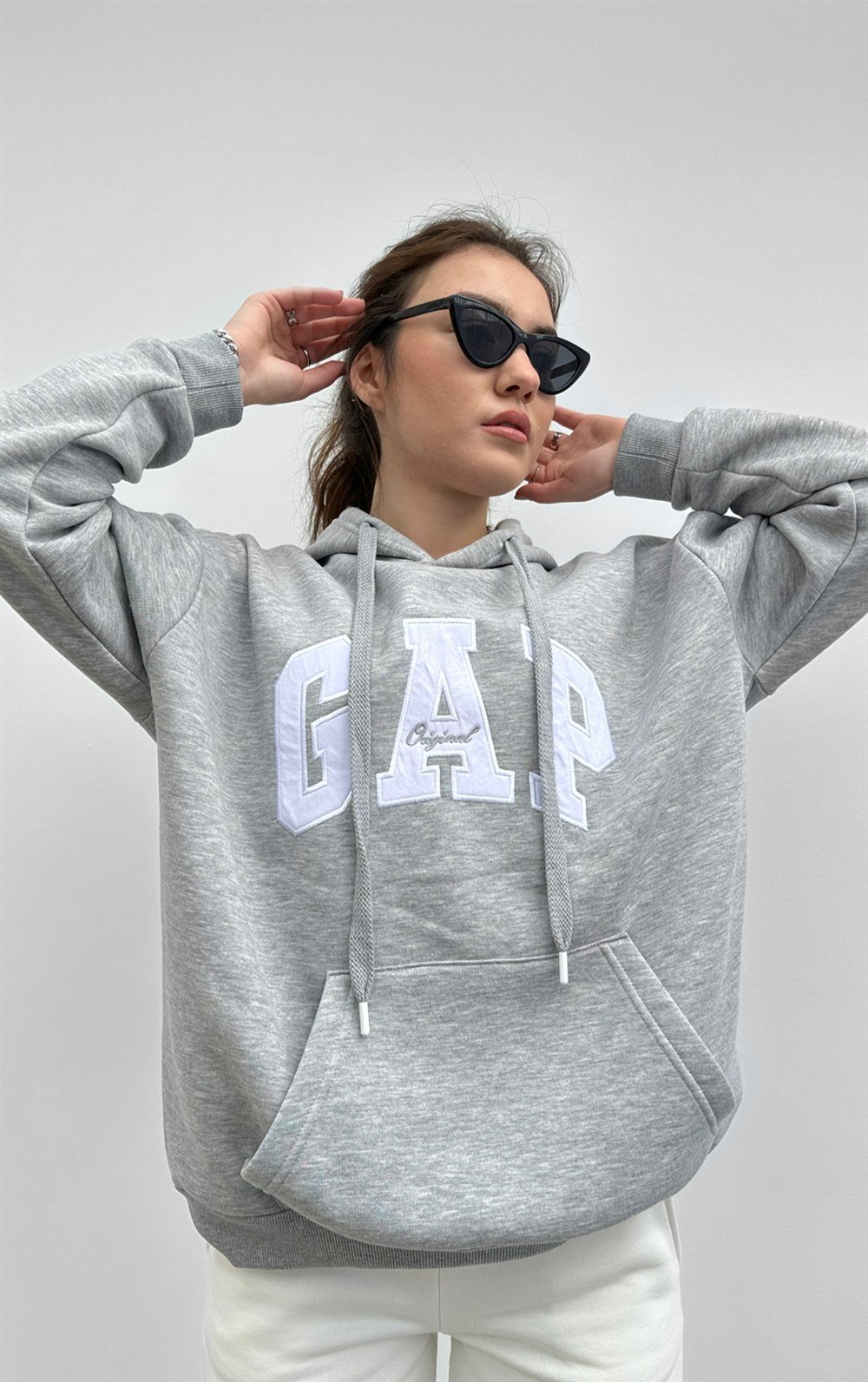 Kadın Gri Gap Yazılı Sweatshirt | Pranga Giyim