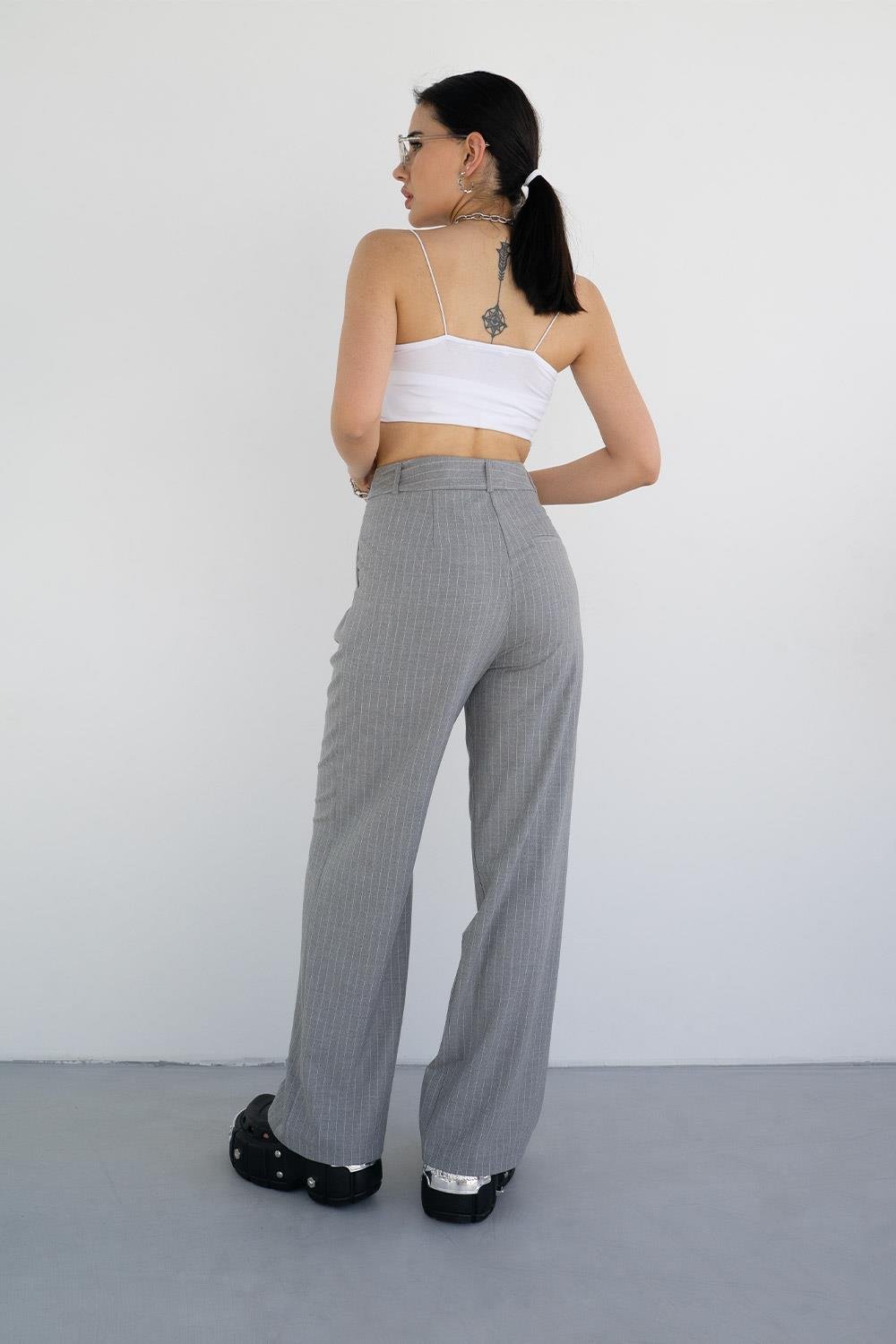 Kadın Gri Geniş Paçalı Pantolon | Pranga Giyim