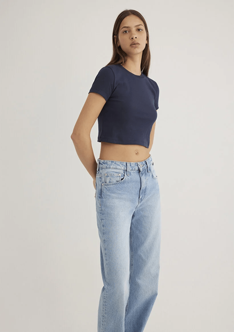 Kadın Lacivert M1600814-85315 Bisiklet Yaka T-Shirt | Pranga Giyim
