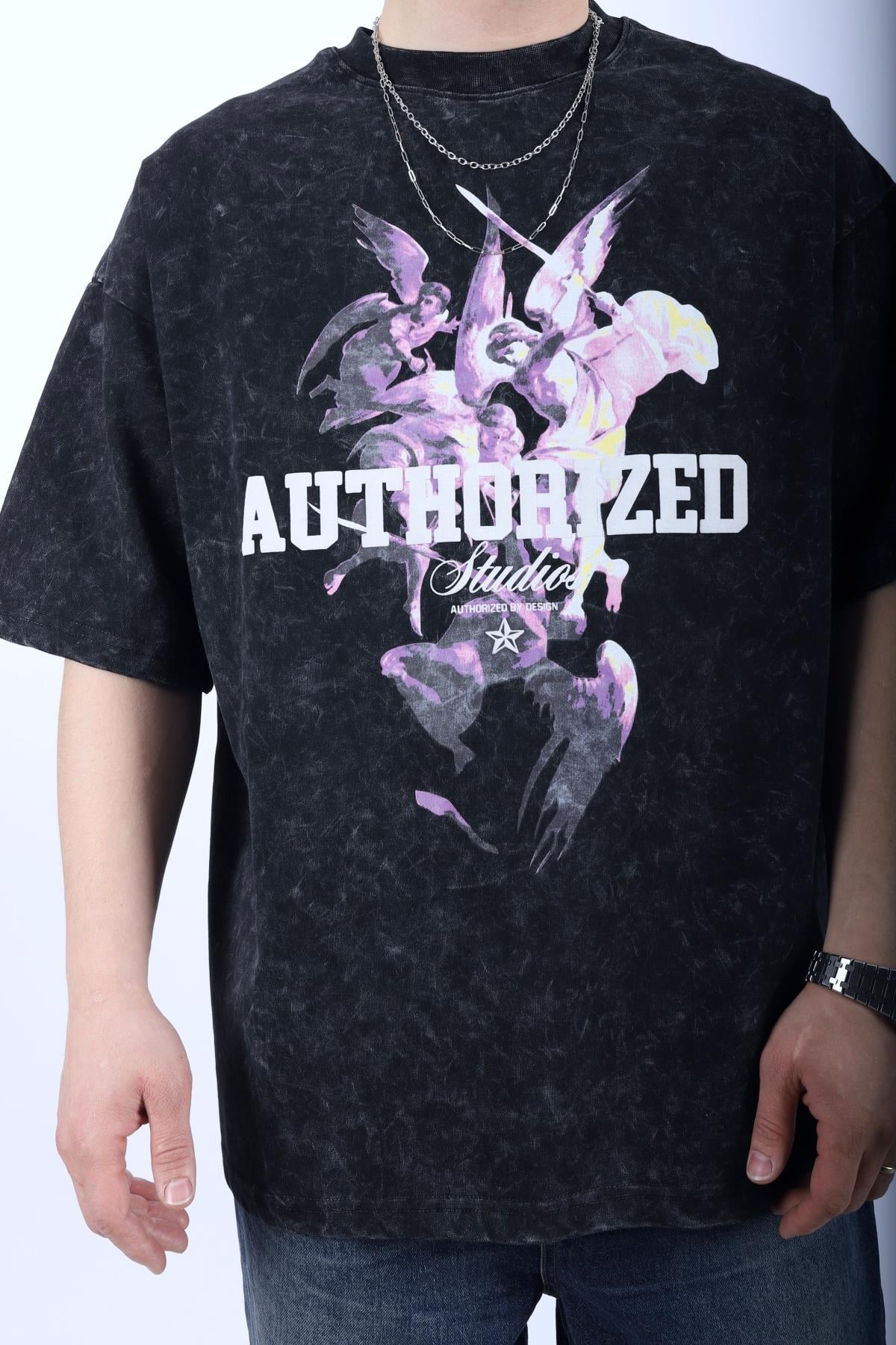 トゥットゥルー様 Authorized Baskılı Acid Wash Oversize Tshirt T984 - Jr.crime