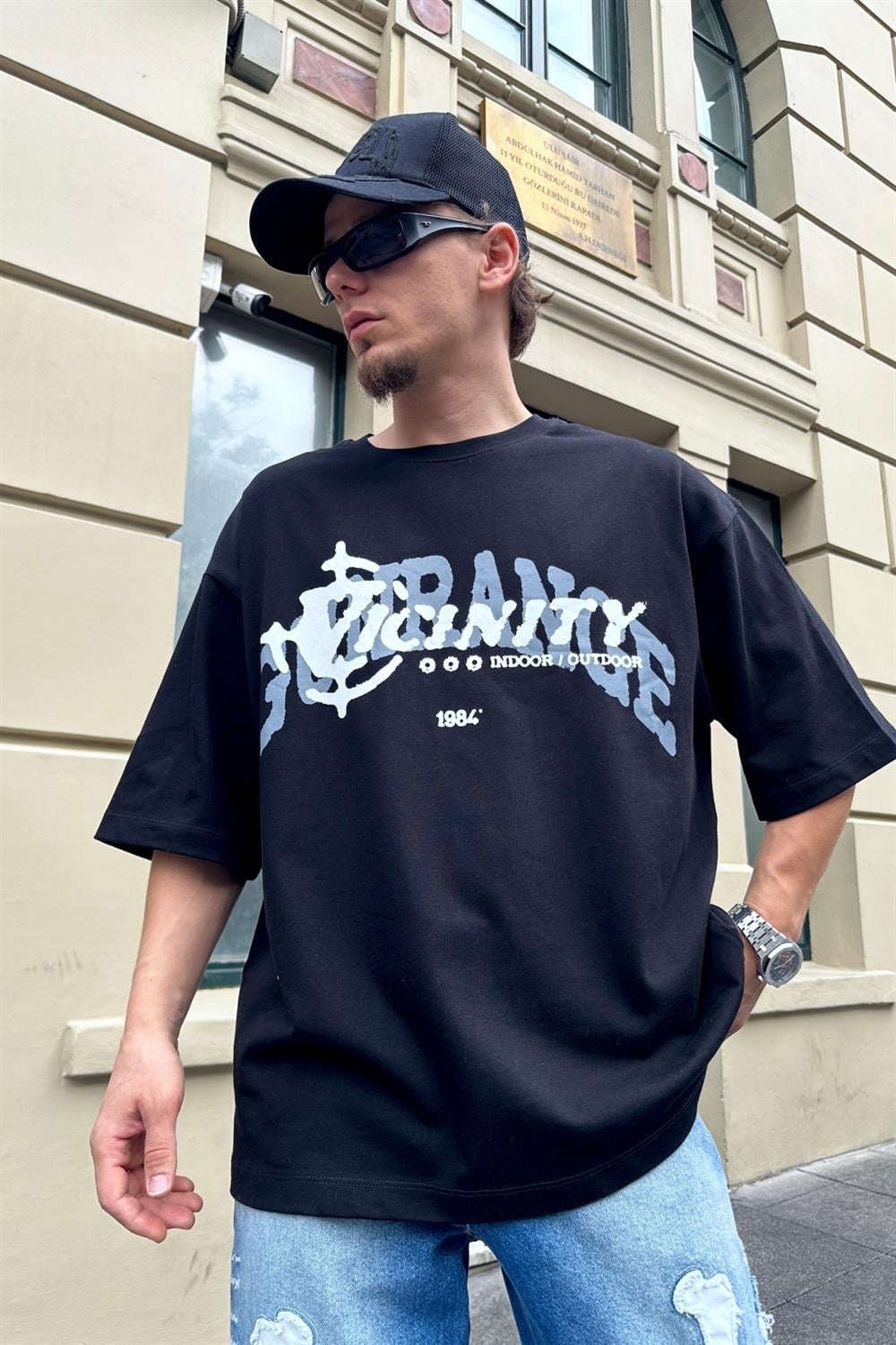 Baskılı Siyah Vicinity Oversize Tshirt T876 - Jr.crime
