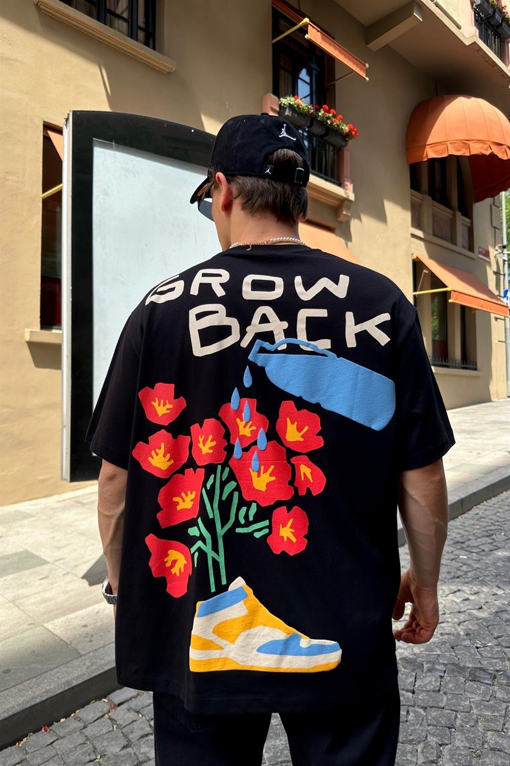 Grow Back Baskılı Siyah Oversize Tshirt T780 - Jr.crime
