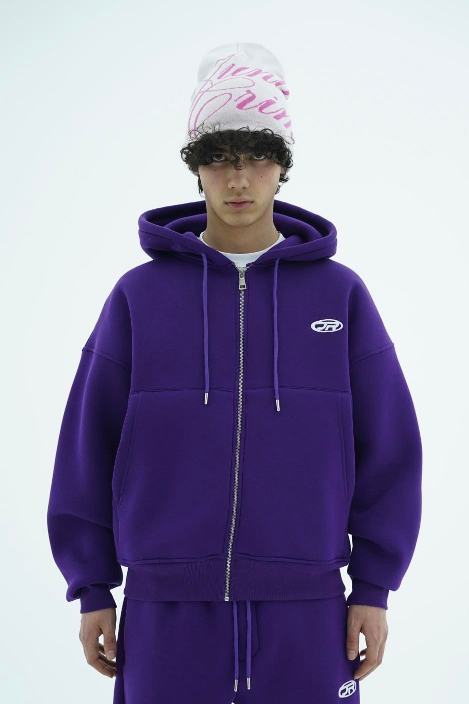 Jr Logo Boxy Kalıp Mor Oversize Zipper Sweatshirt l JR.Crime