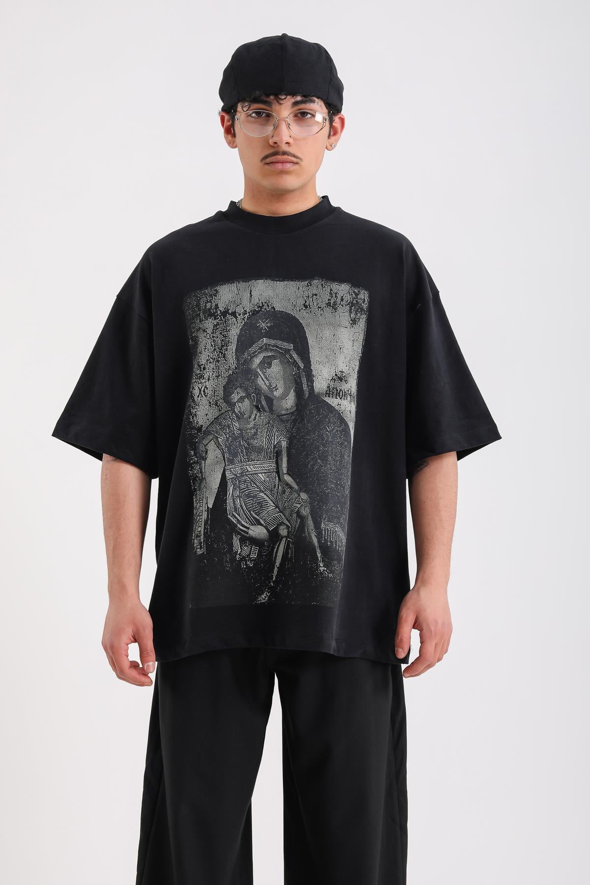 Meryem Baskılı Siyah Oversize Premium Tshirt - Jr.crime