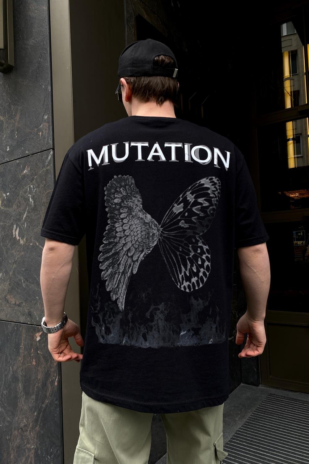 Mutation Butterfly Baskılı Siyah Oversize Tshirt T601 - Jr.crime
