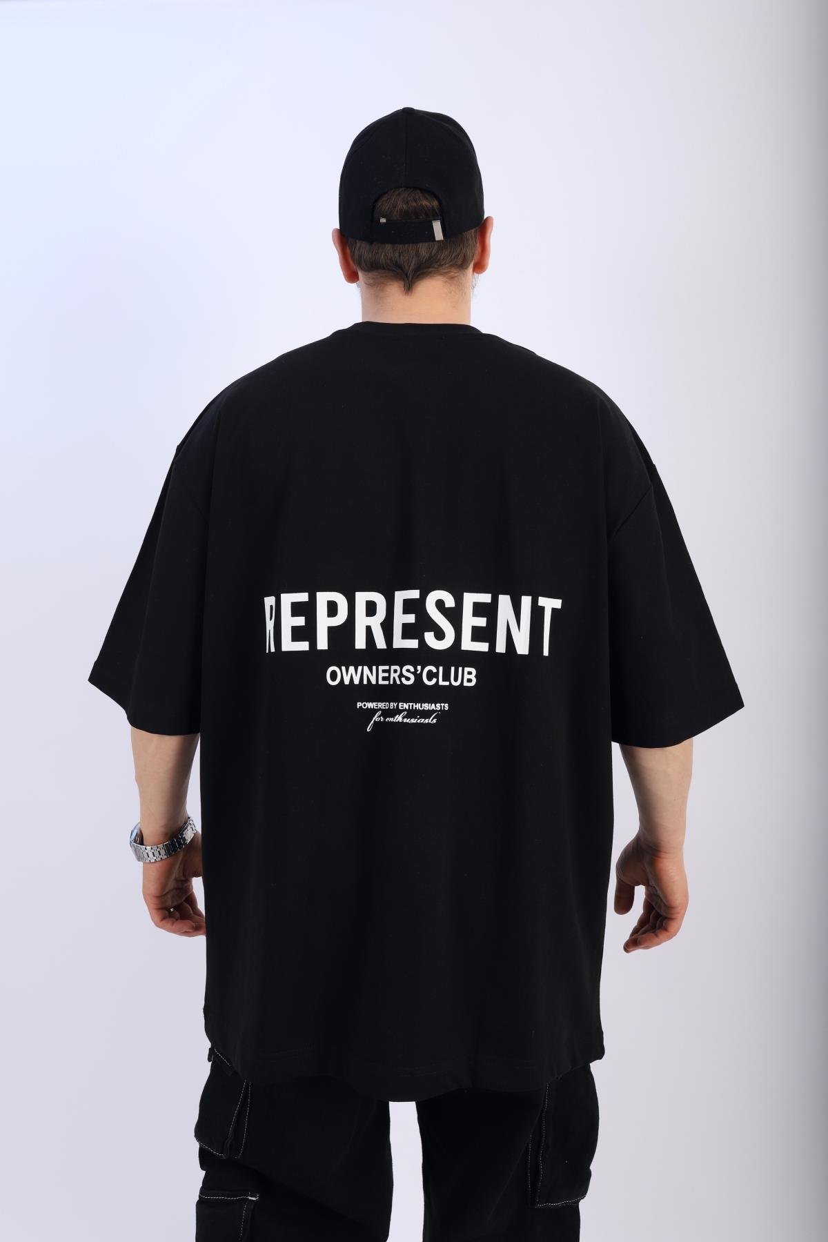 Represent Baskılı Siyah Oversize Tshirt T889 - Jr.crime