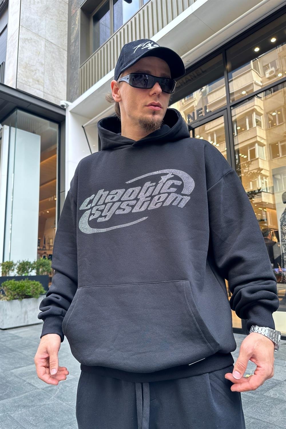 Siyah Taş Baskılı Chaotic Oversize Sweatshirt SW902 - Jr.crime