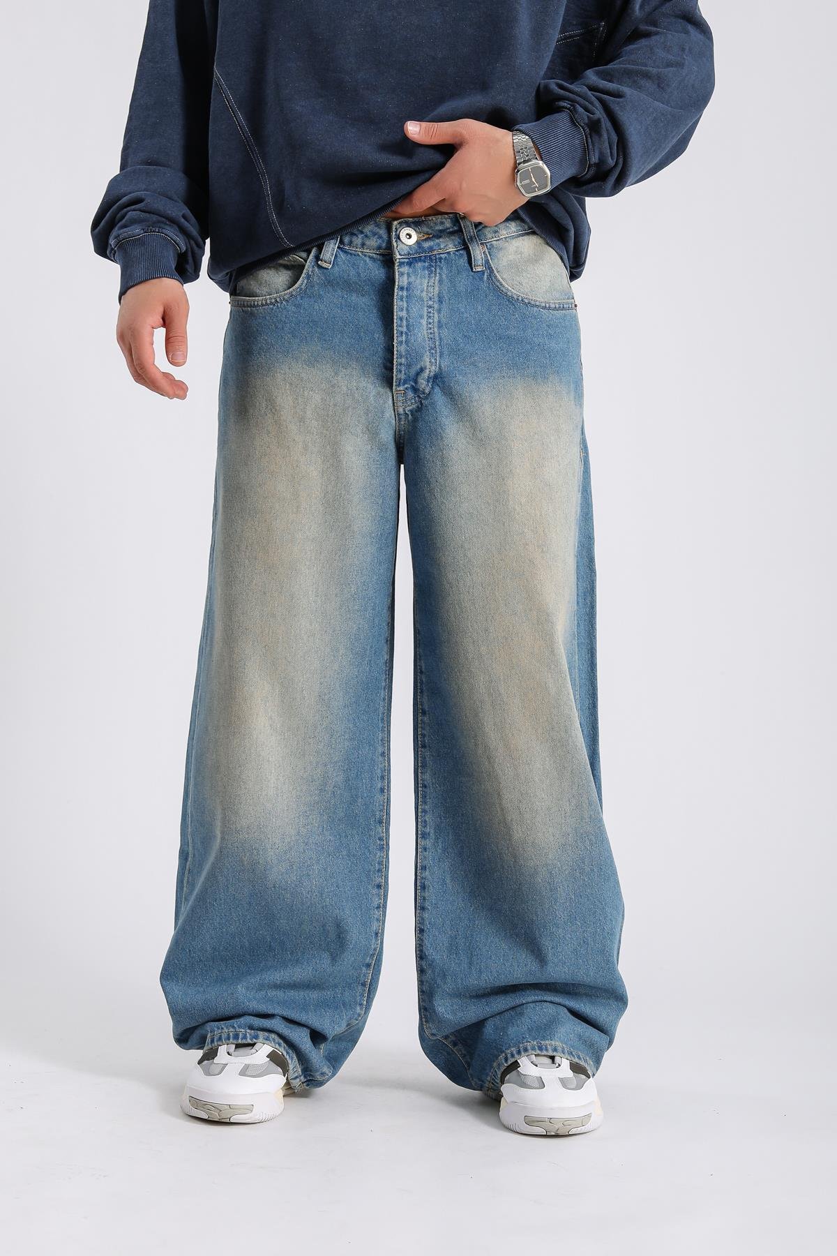 Yıkama Detay Mavi Süper Baggy Jean Pantolon P990 - Jr.crime