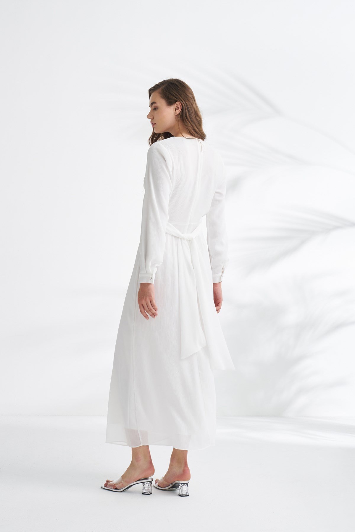 Anvelop Kesim Şifon Elbise Beyaz