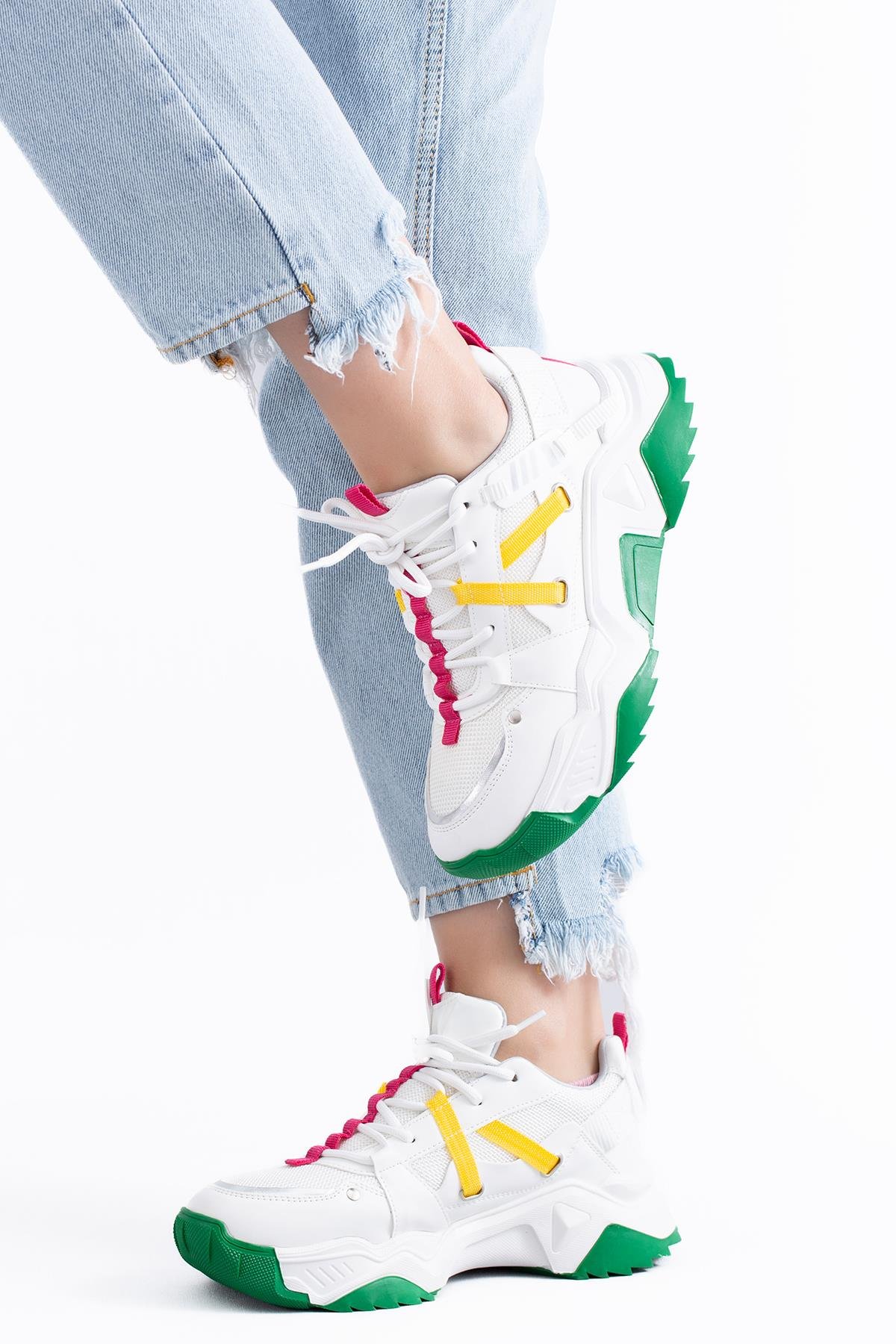 百彩 VALERİE İTHAL ÖZEL SERİ KADIN SPOR AYAKKABI 65160 BEYAZ SARI