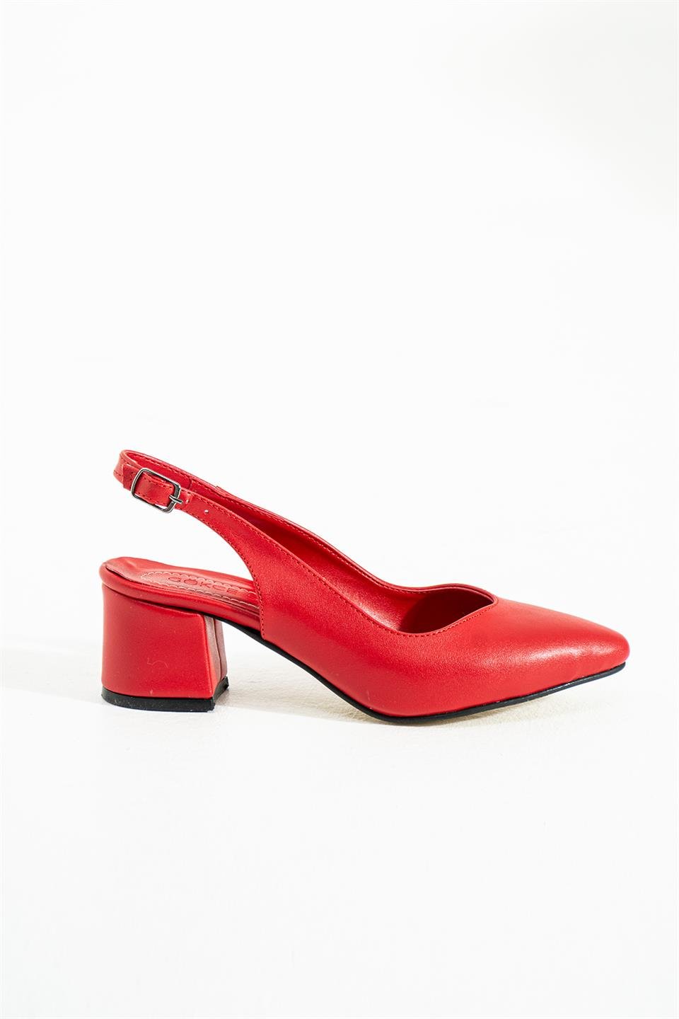 Gunnel Kırmızı Arkası Açık Önü Taslı Kadın Topuklu Ayakkabı