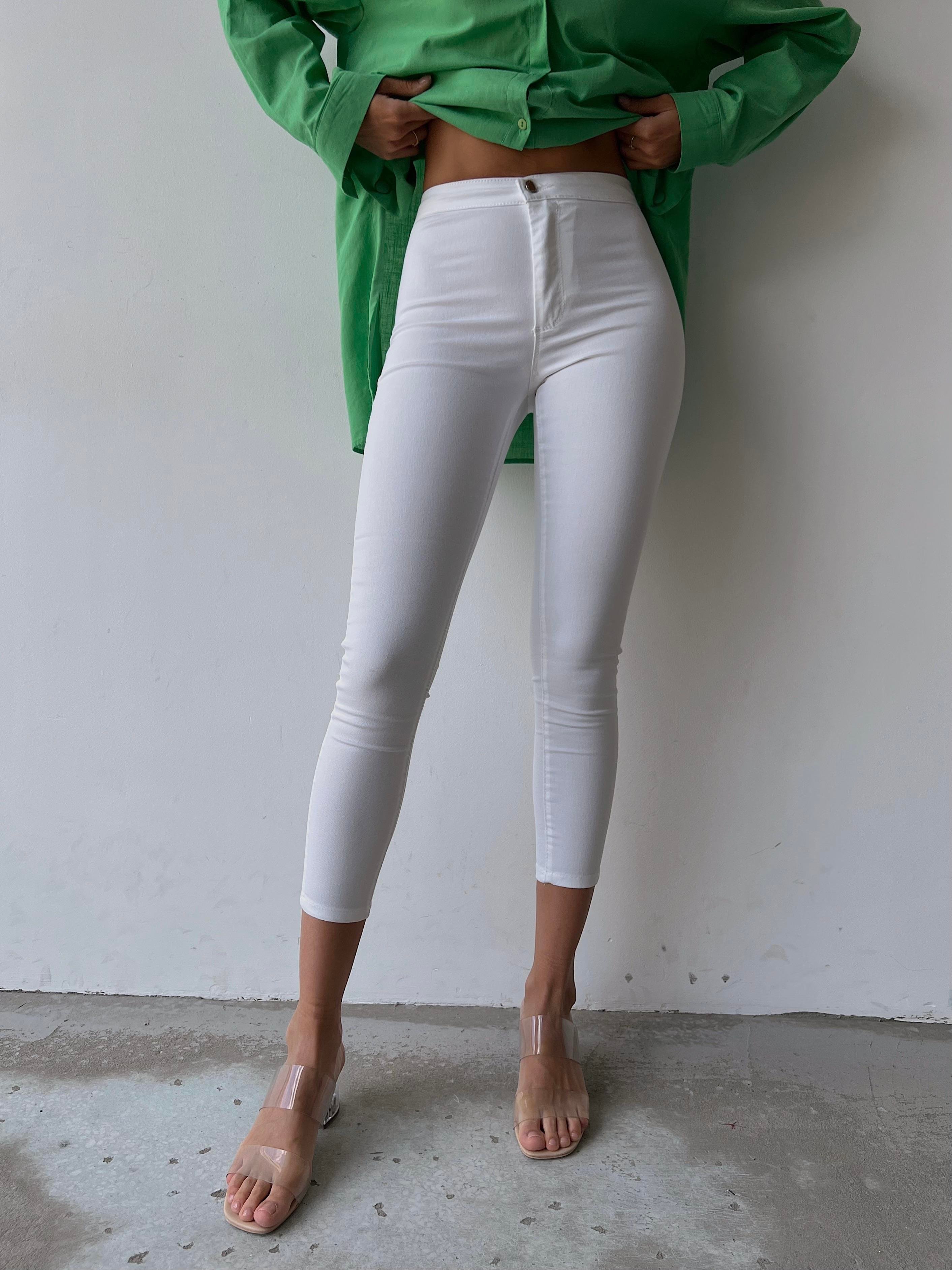 Basic Toparlayıcı Kadın Pantolon Beyaz - MODA ÇELİKLER