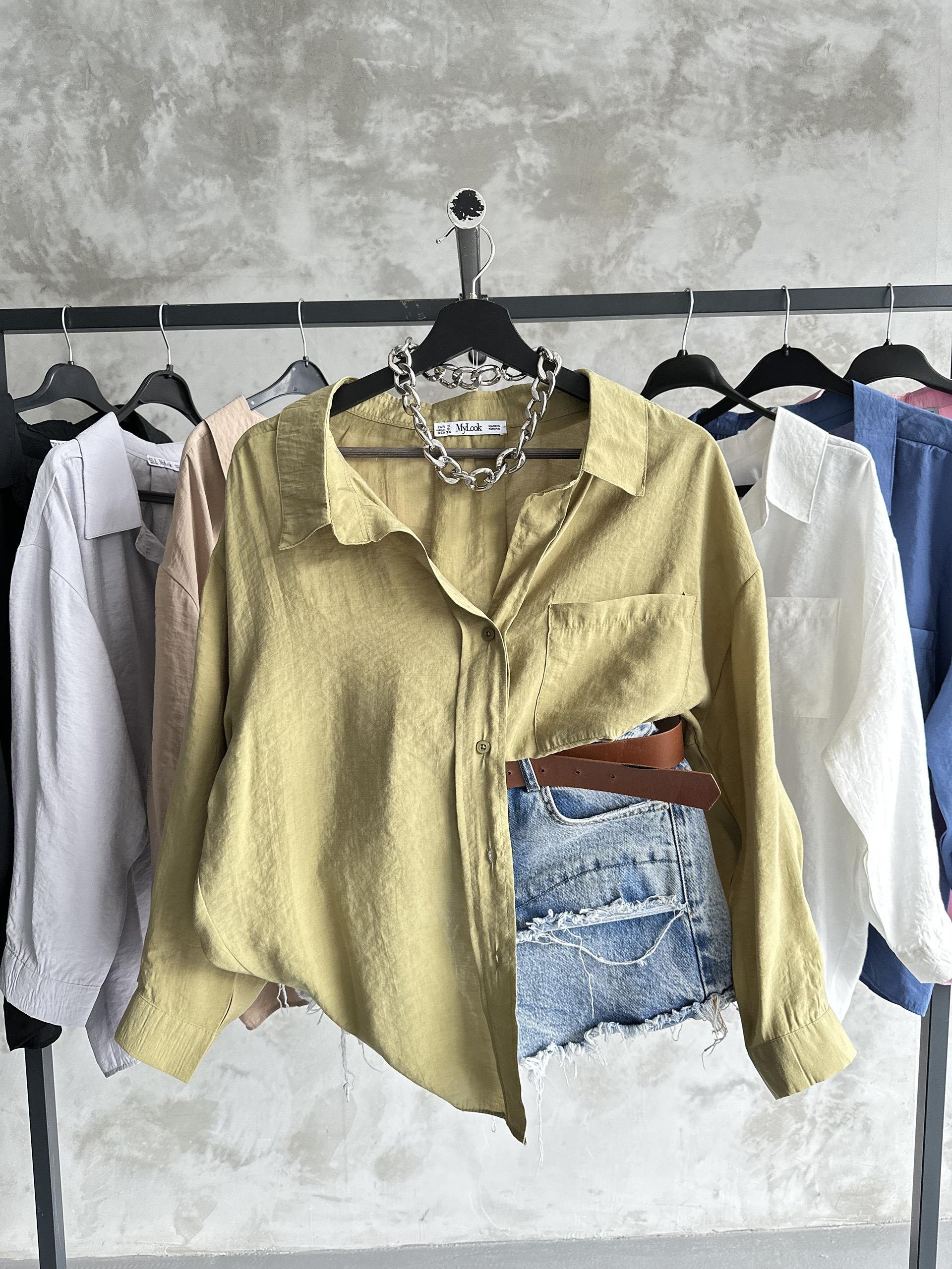 Bambu Oversize Yağ Yeşili Gömlek
