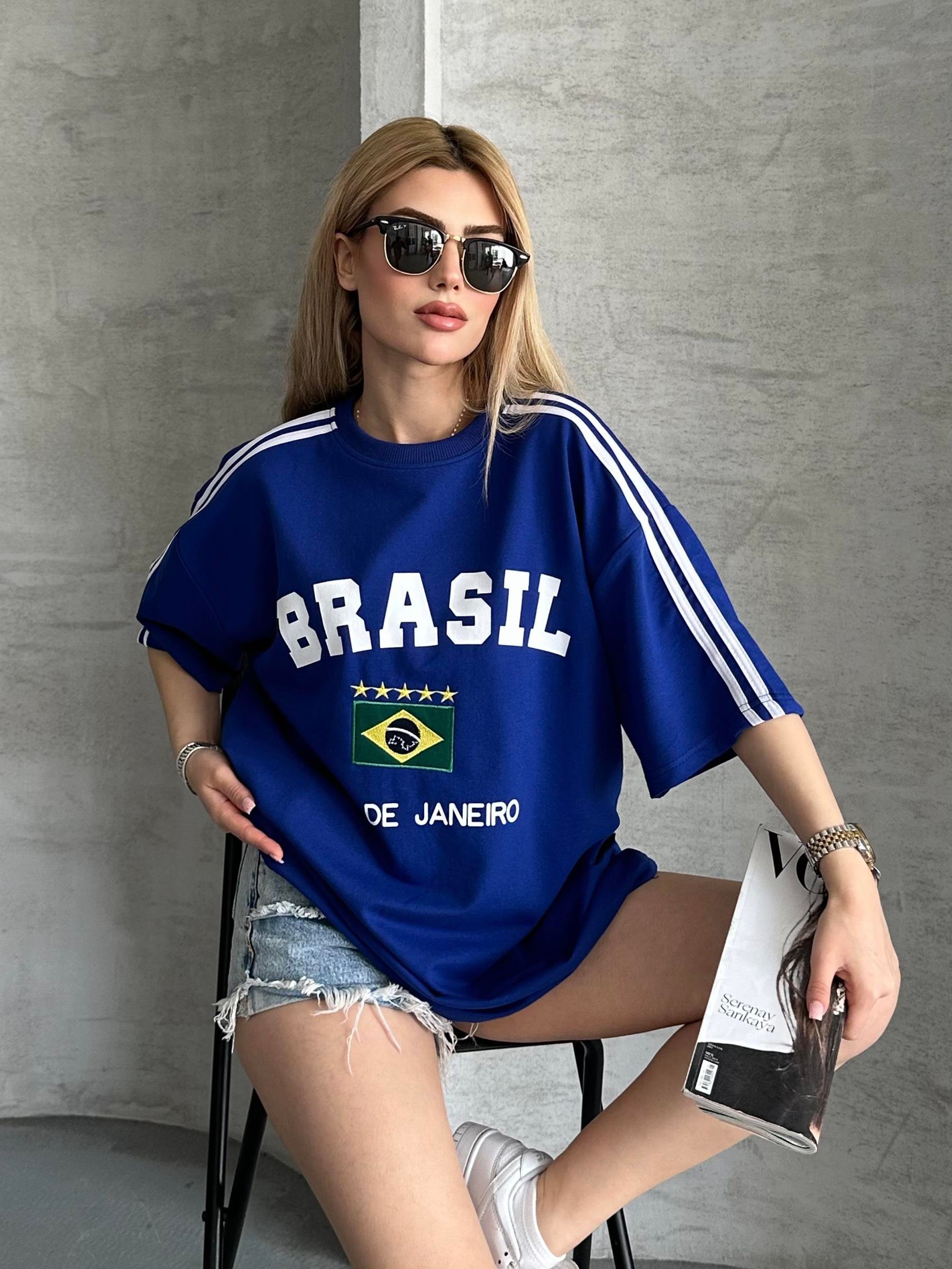 Brasil Unisex Saks Mavisi Tişört