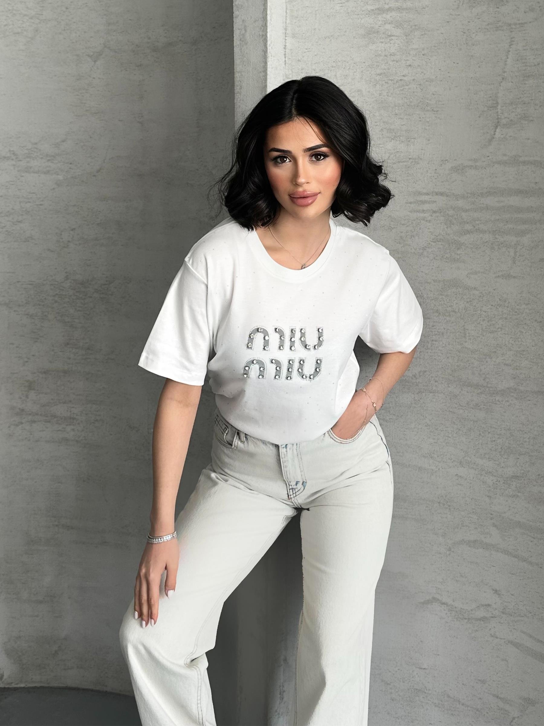 Miu Miu Taşlı Beyaz T-Shirt