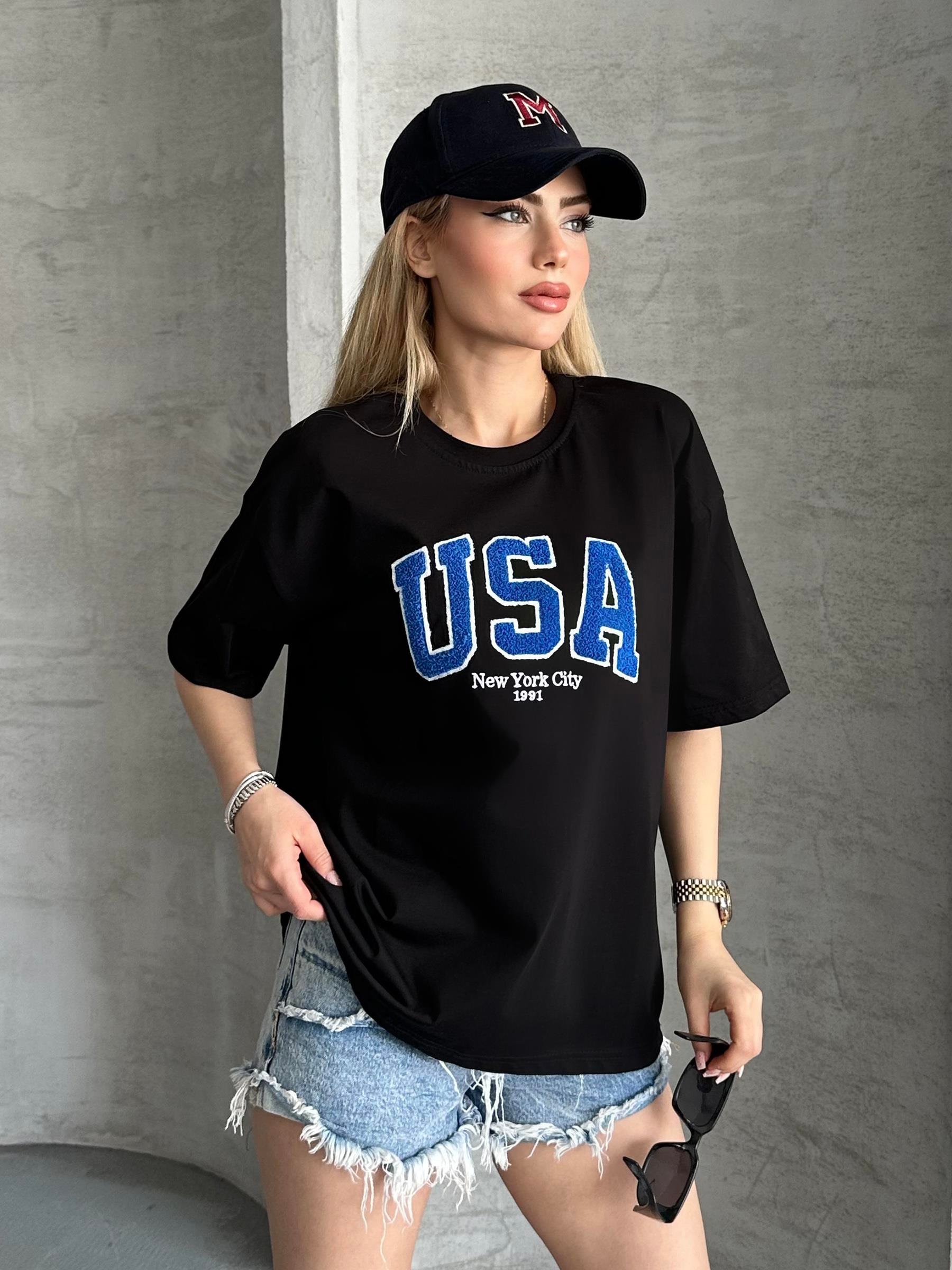 USA Unisex Siyah Tişört