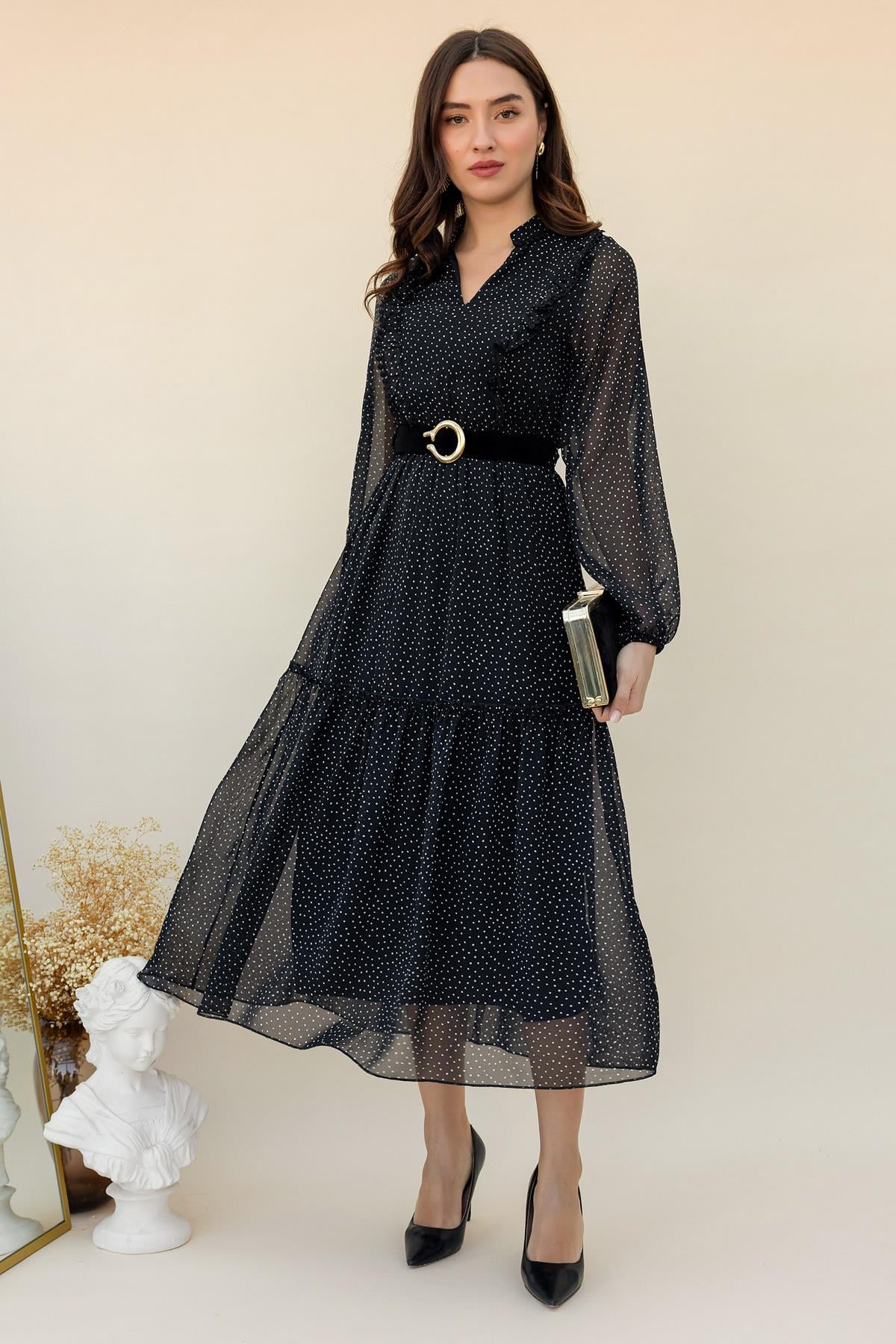 Polka Dot Chiffon Dress - Black Polka Dot Chiffon Dress - Black