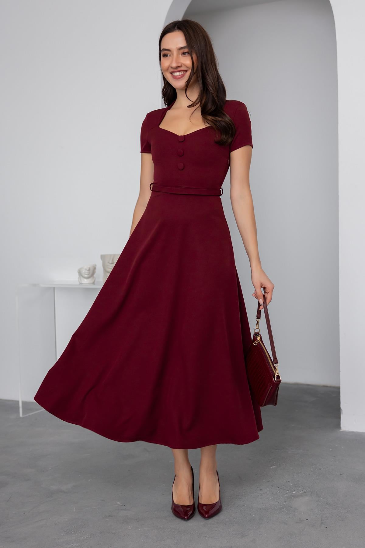 Midi Flare Dress - Burgundy Midi Flare Dress - Burgundy