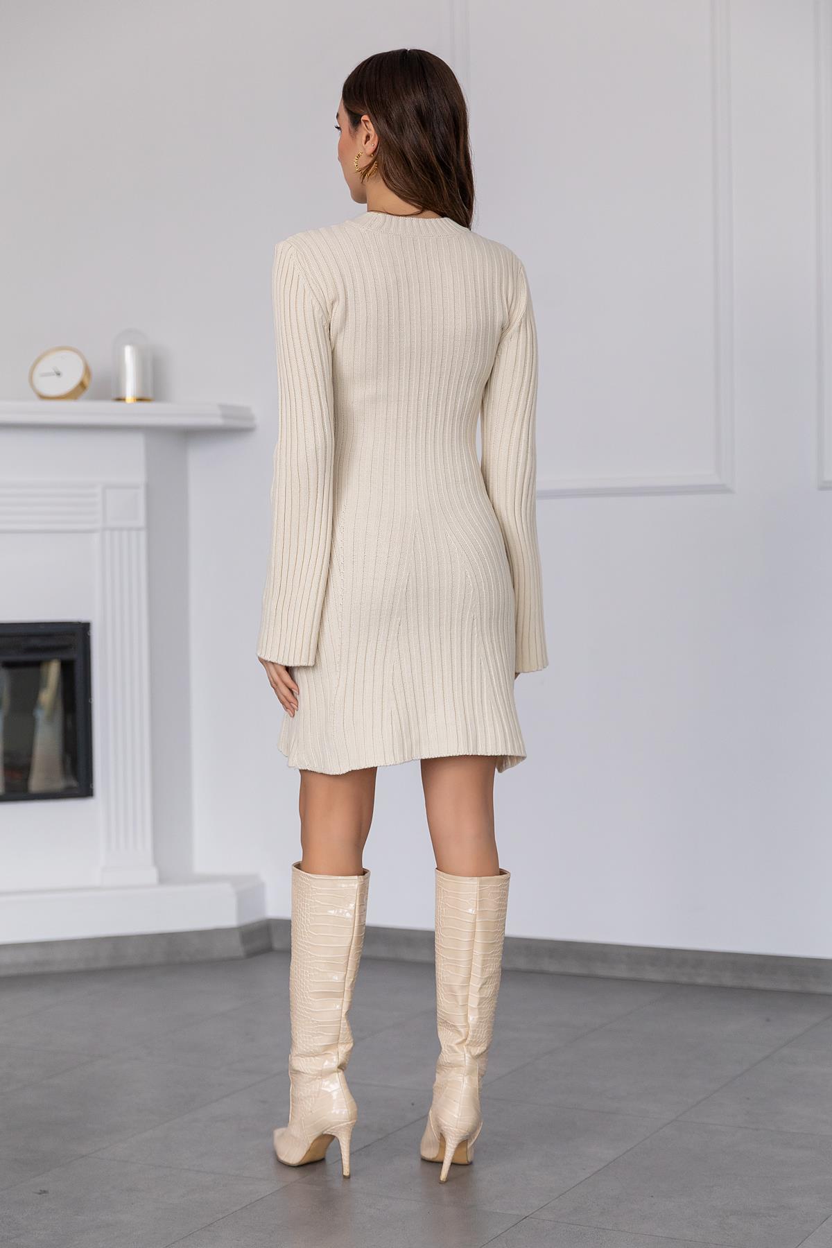 Triko Mini Elbise - KREM