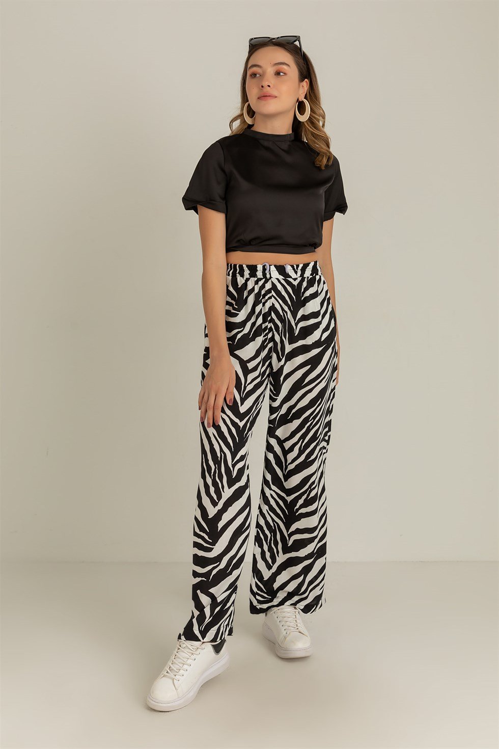 Zebra Desenli Salaş Pantolon - SİYAH