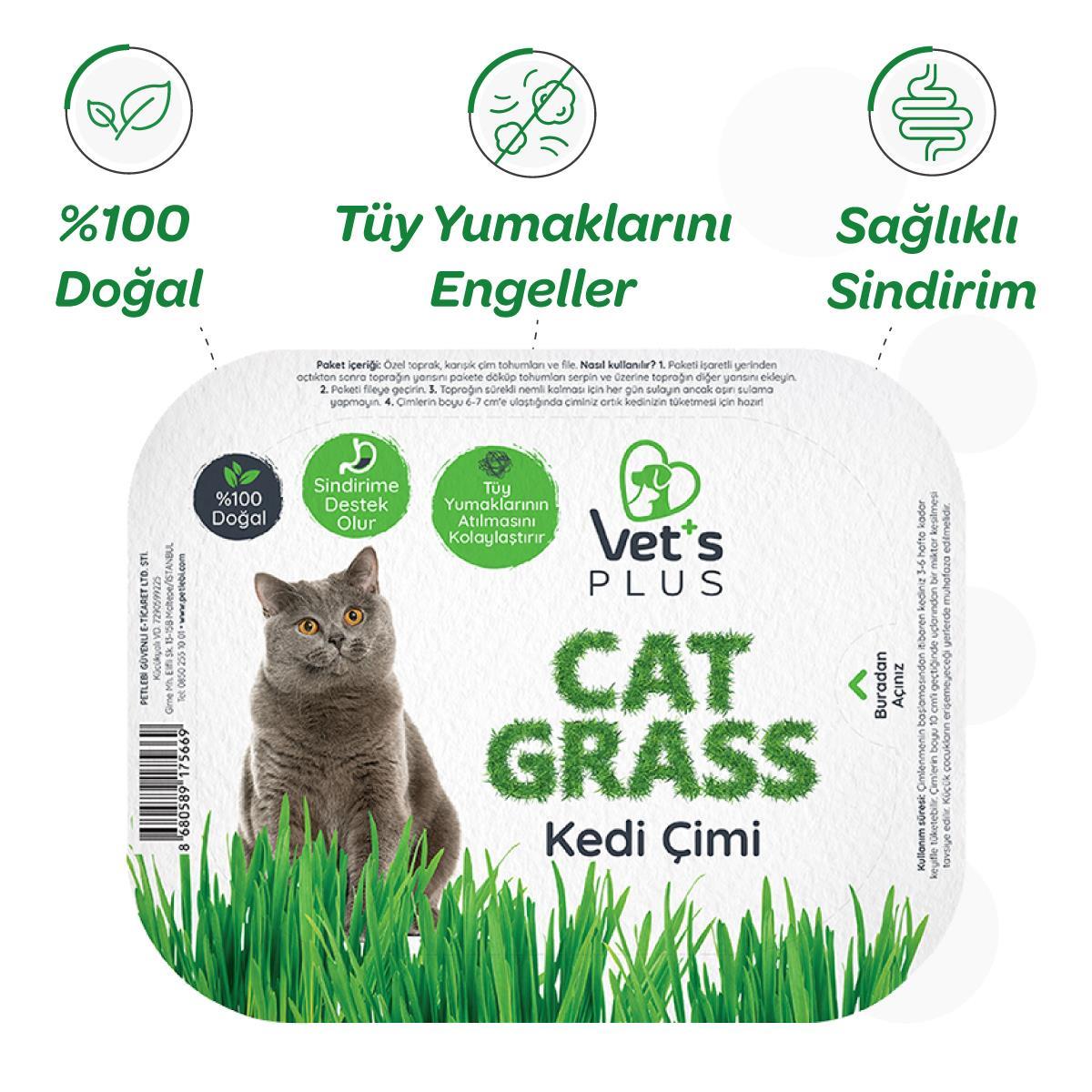 Vet's Plus %100 Doğal Fileli Kedi Çimi