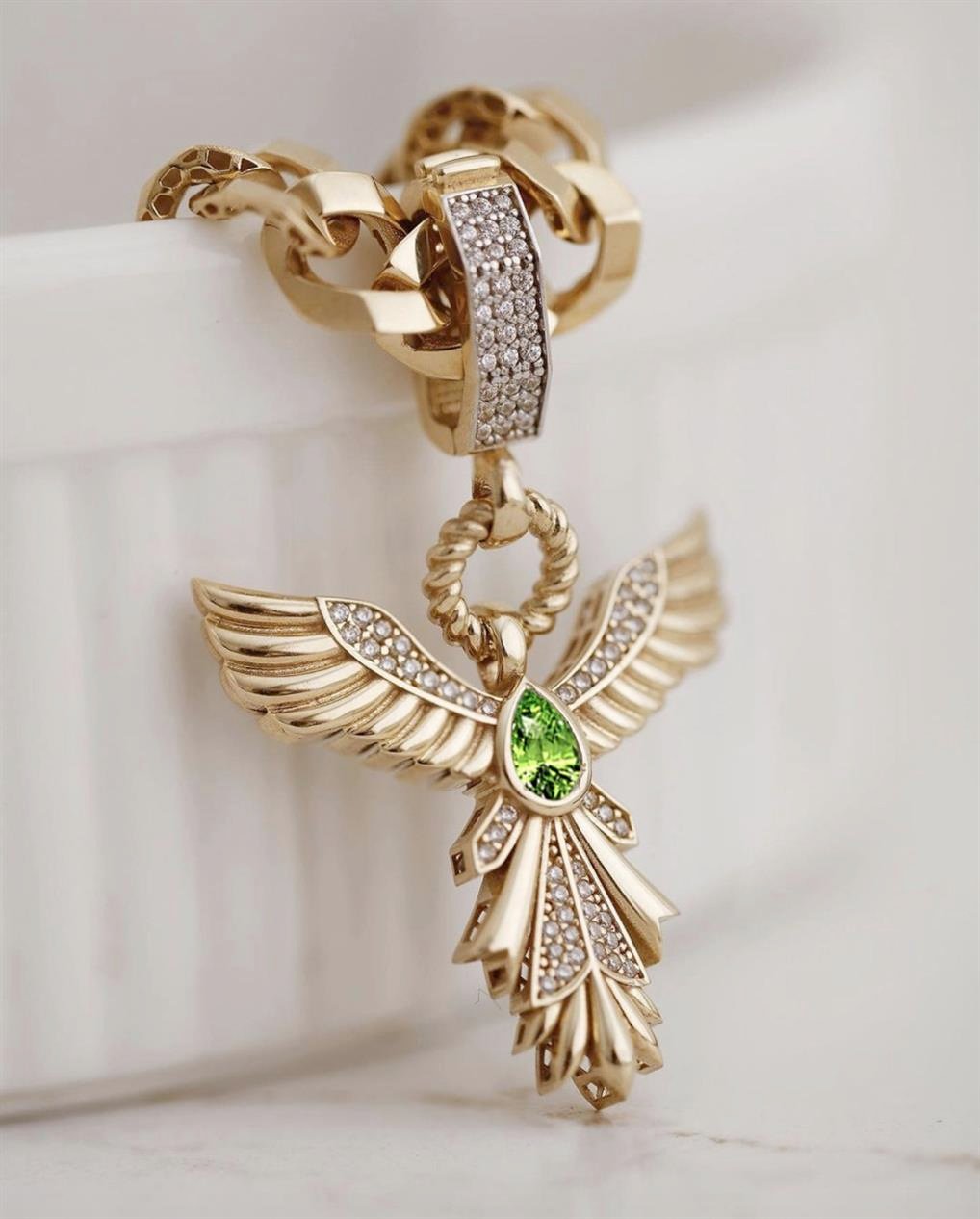 Zümrüt Taşlı Anka Kuşu Charm - EMA Jewellery