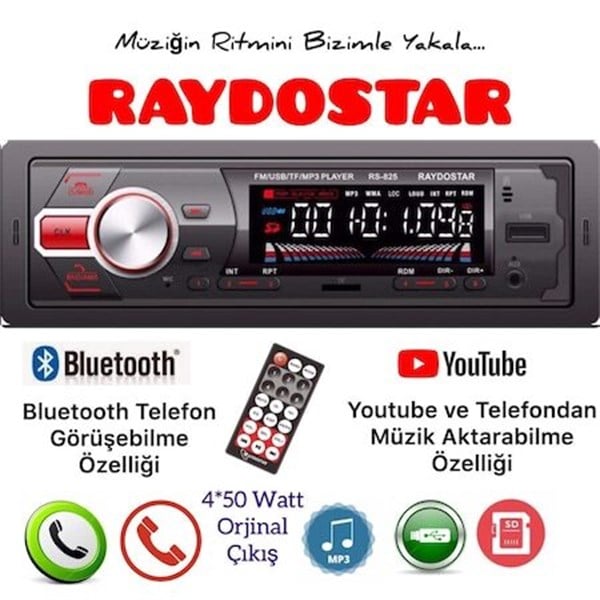 Raydostar Araba Teybi Bluetoothlu Oto MP3 Çalar RS-825 | ticimax.com