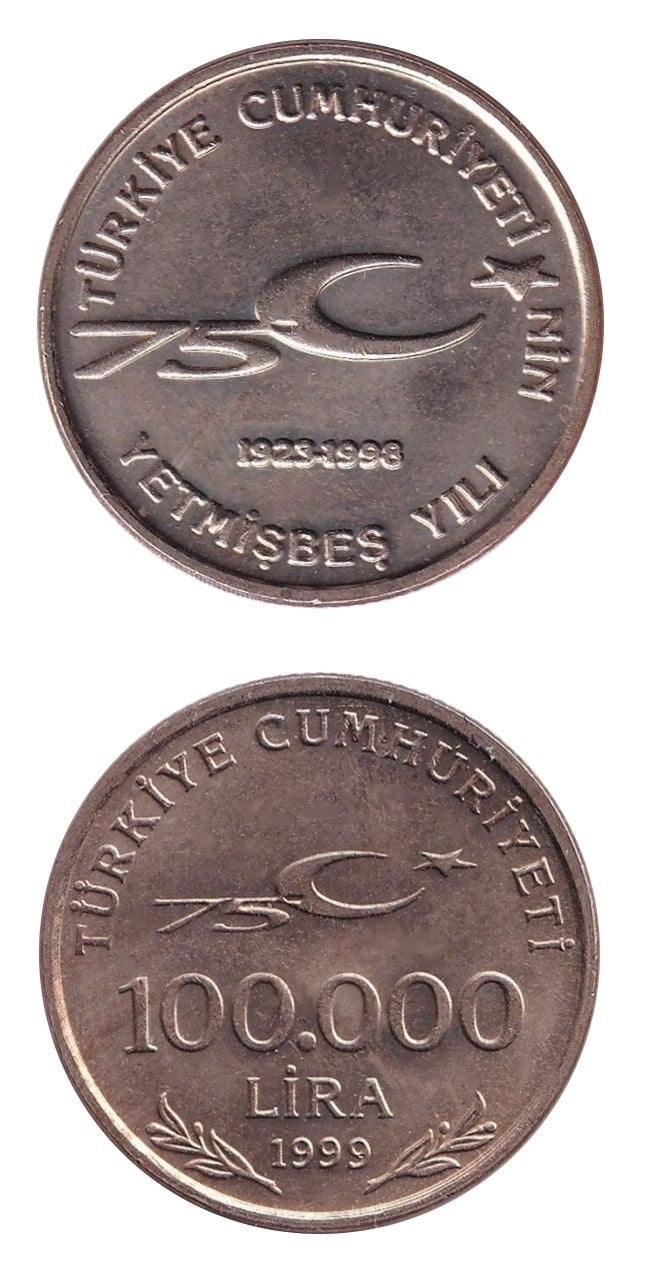 100.000 Lira (1999) 1923-1998 75. Yıl ÇİL Eski Madeni Para Kiti