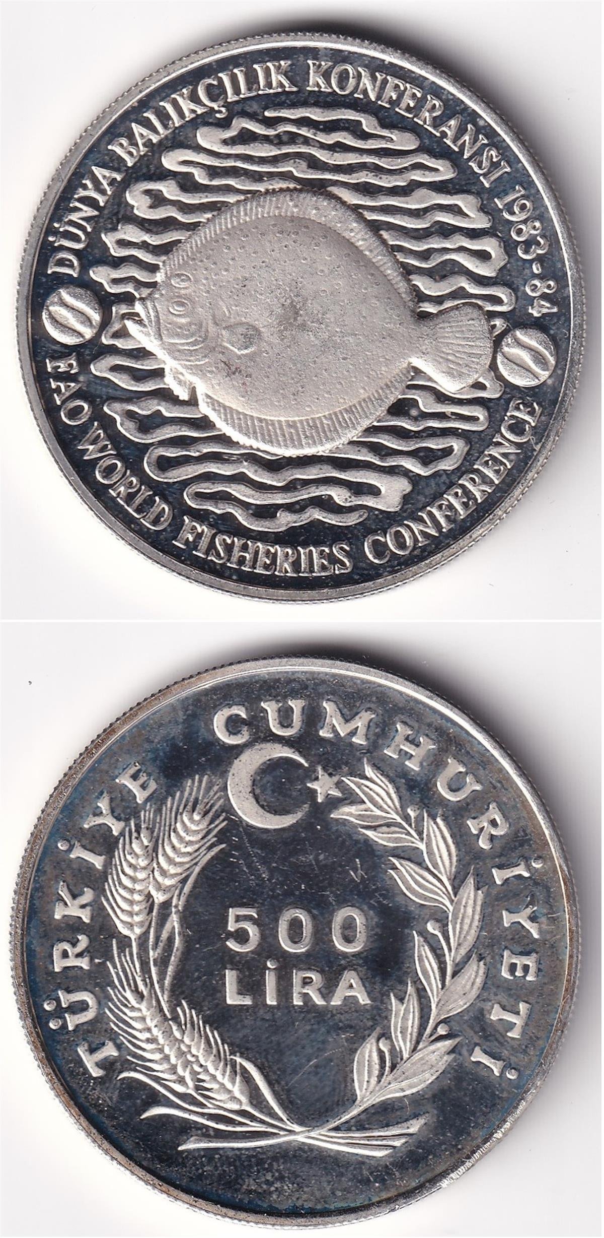 1983-84 500 Lira Dünya Balıkçılık Konferansı (Gümüş) Hatıra Parası