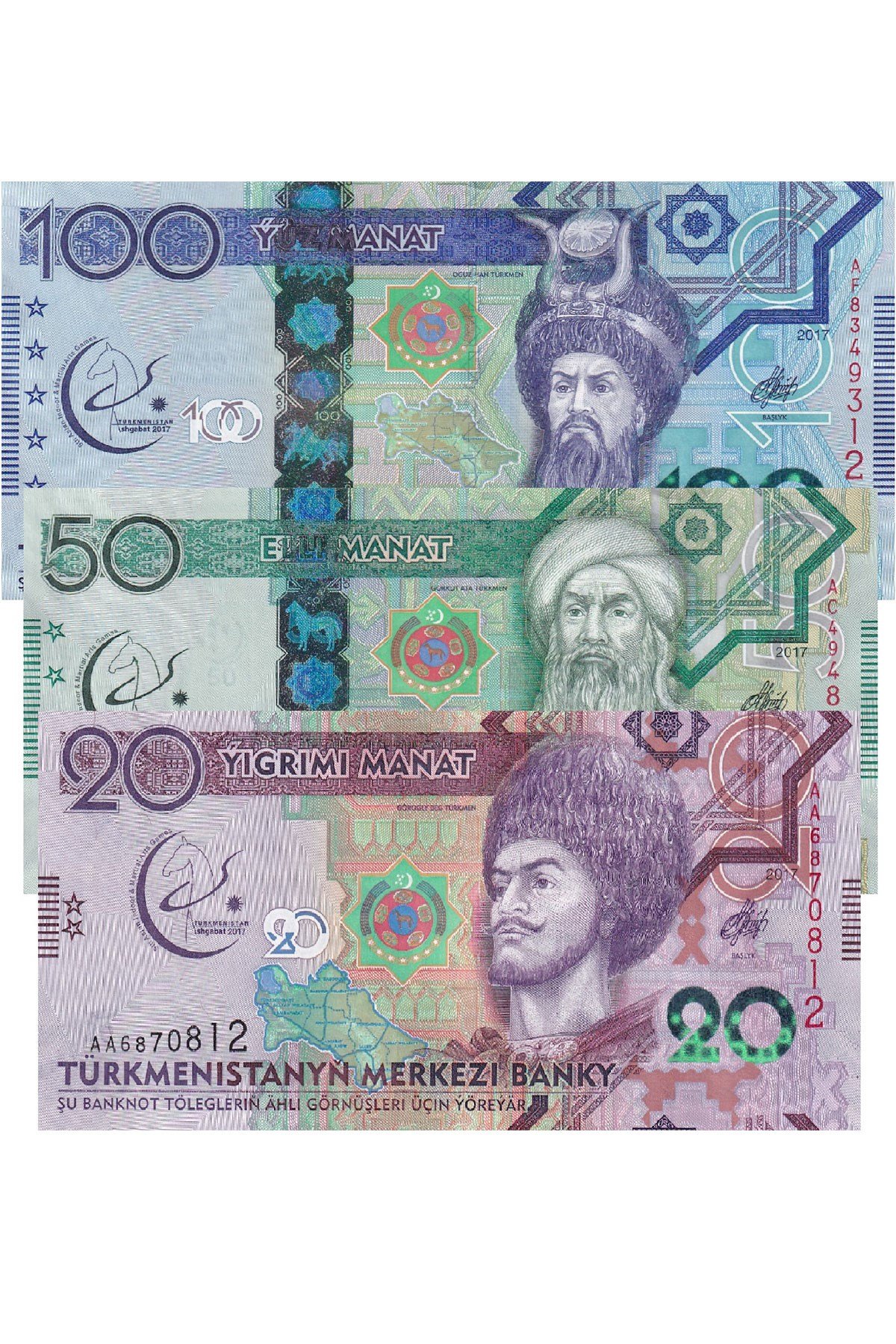 .Turkmenistan Foreign Old Banknote Set-1, 5, 10, 20, 50, 100 Manat