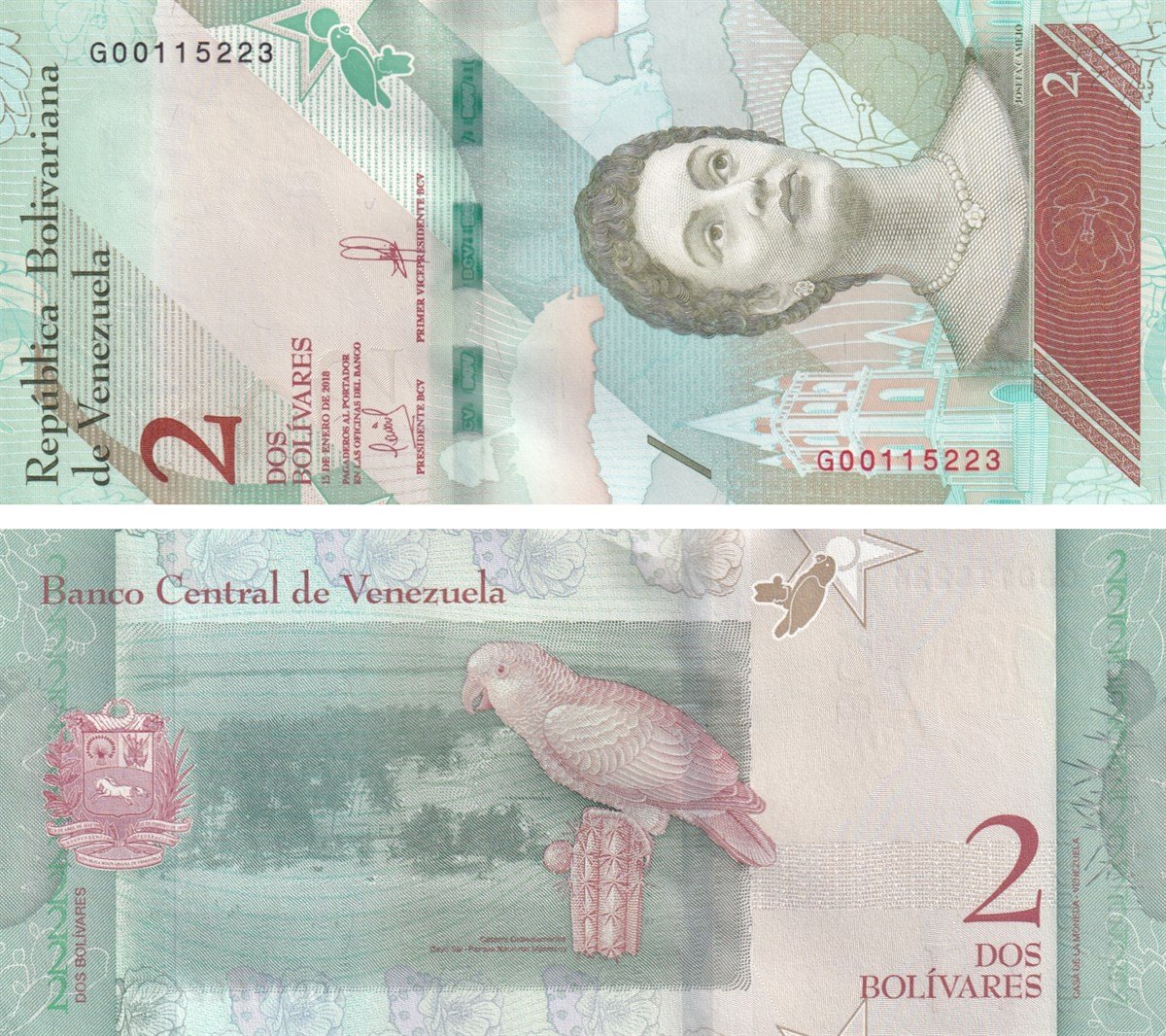 Venezuela, 2 Bolivar (2018) P#101 ÇİL Eski Yabancı Kağıt Para