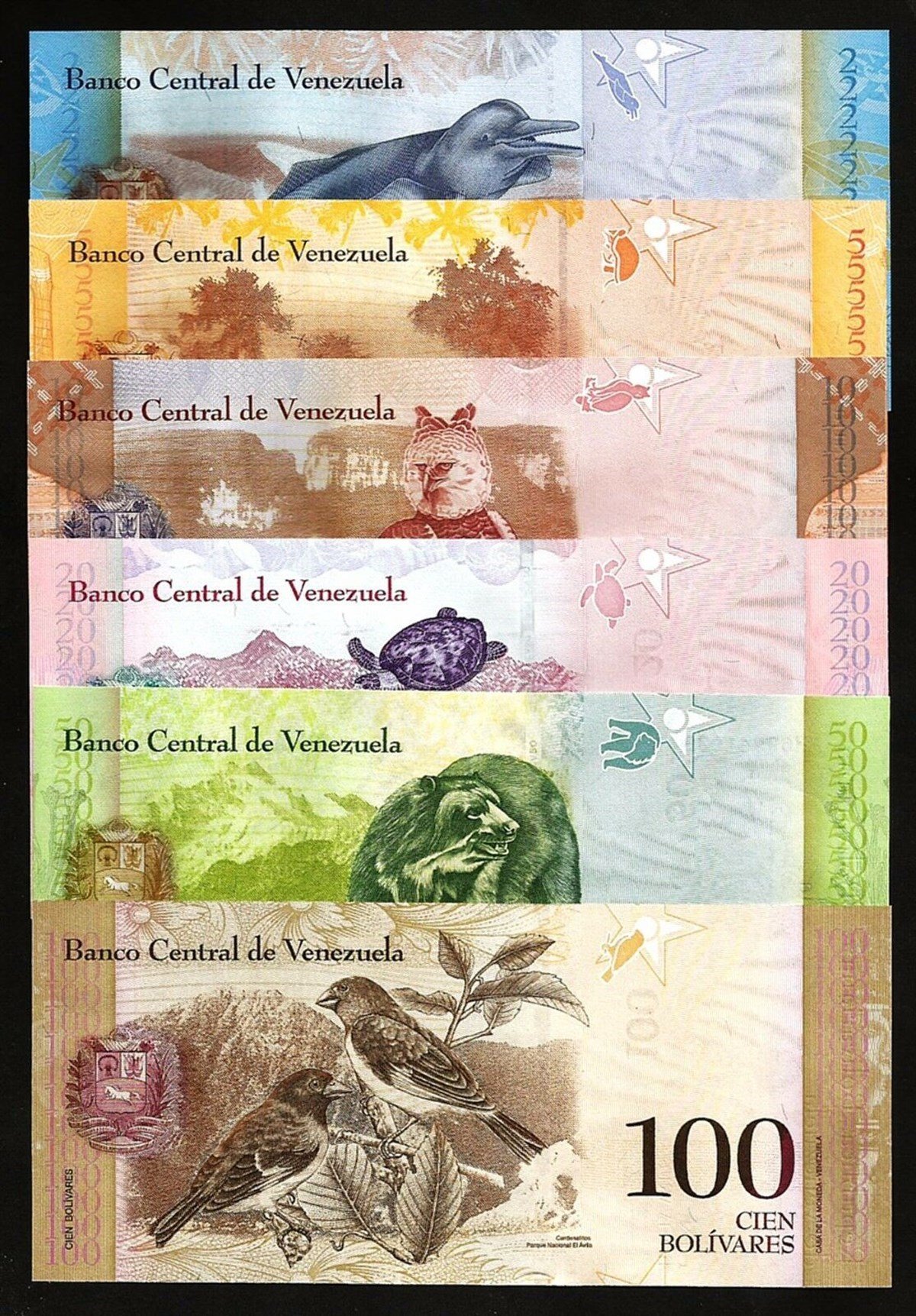 Venezuela Old Banknote Set (2-5-10-20-50-100 Bolivar, 2013-2015)