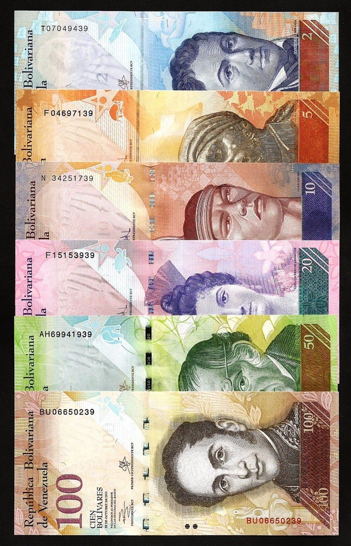 Venezuela Old Banknote Set (2-5-10-20-50-100 Bolivar, 2013-2015)