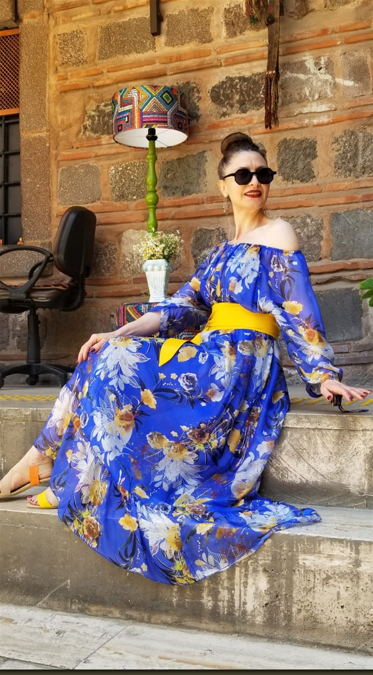 İtalyan İpek Saks Mavisi Elbise İçi Astarlı Yakası Lastikli