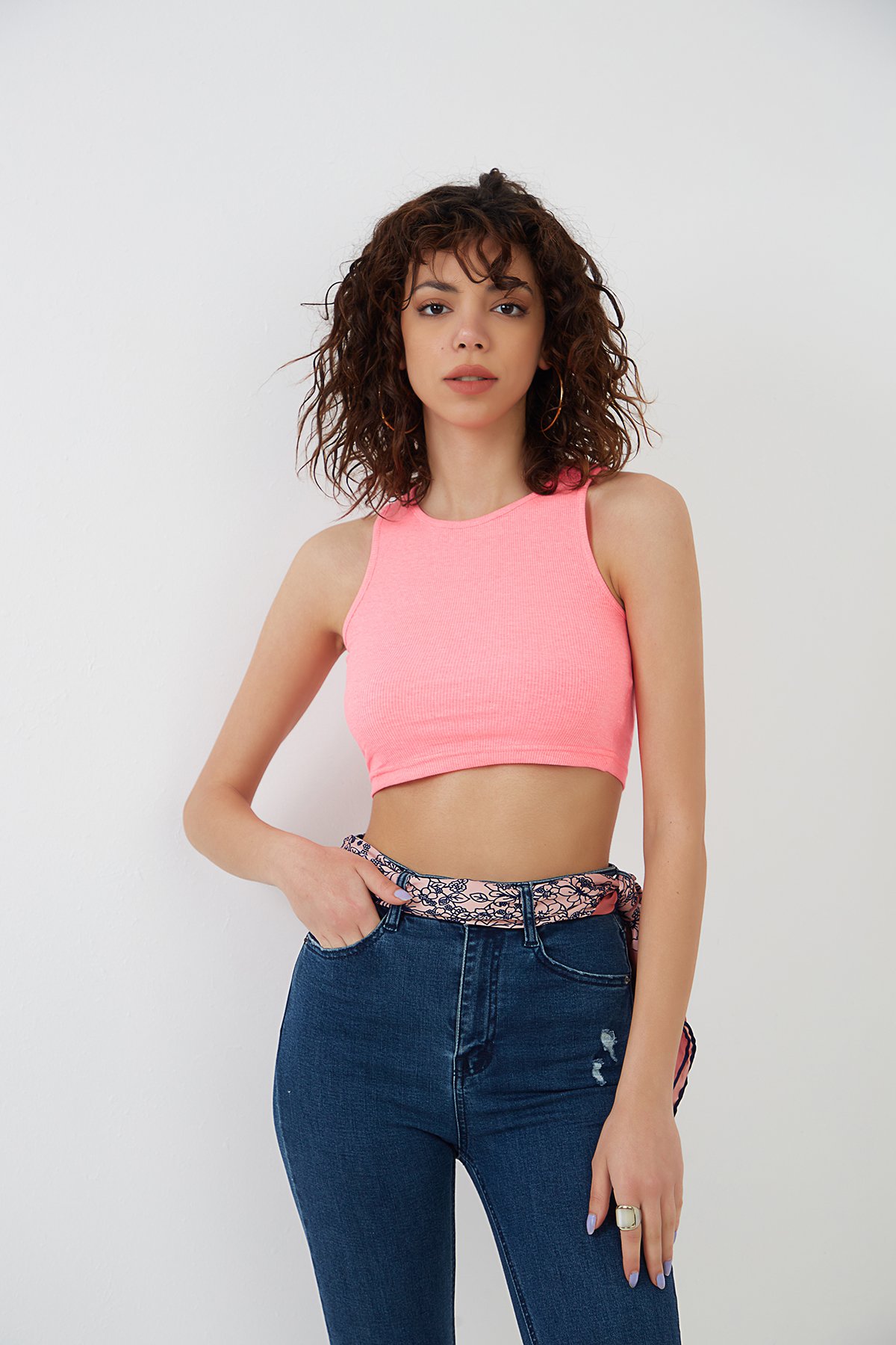 Neon Pembe Likral Fitilli Orme Crop Atlet ND 26201