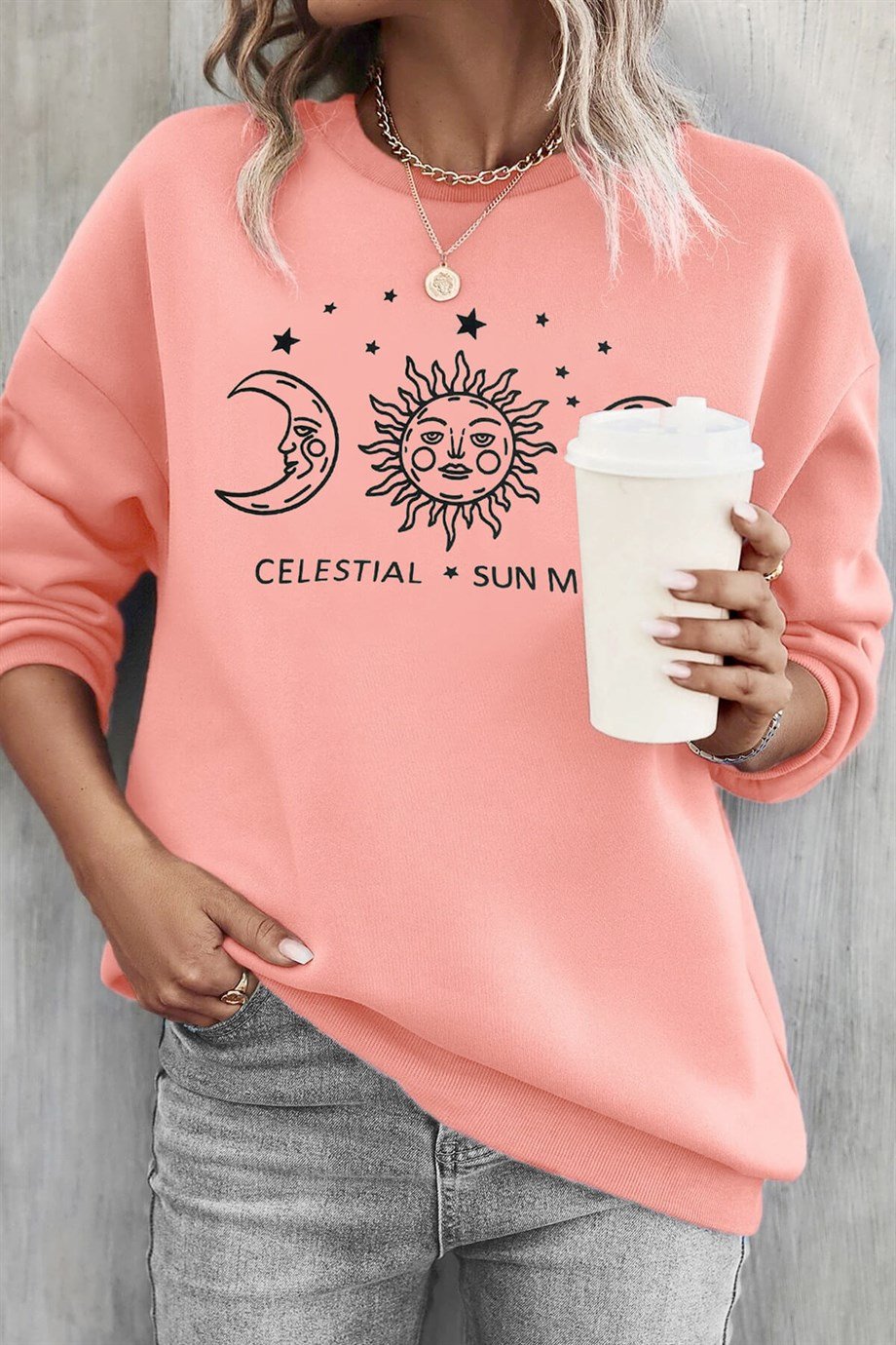 Oversize Somon Kadın Sweatshirt Sun Moon Celestial | Millionaire.com.tr