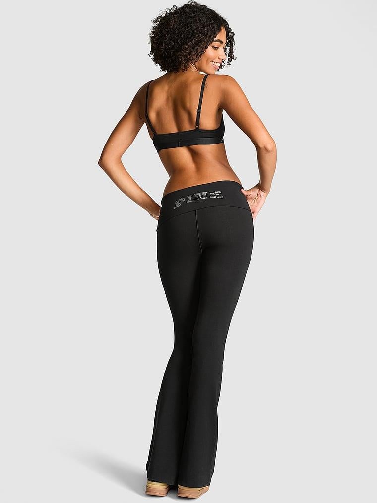 All-Day Beli Katlanabilen Pamuklu Flare Tayt - Siyah | Victoria's