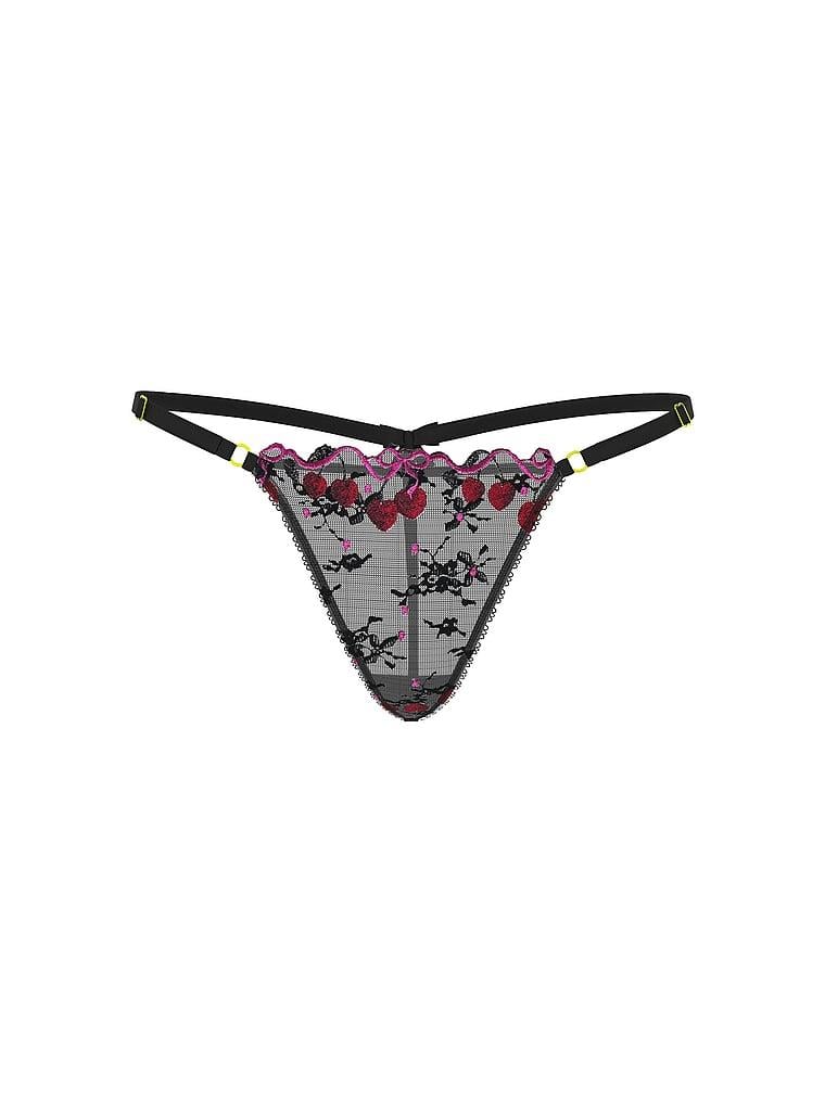 Cherry Pop İşlemeli Ayarlanabilir V-String Külot Desenli