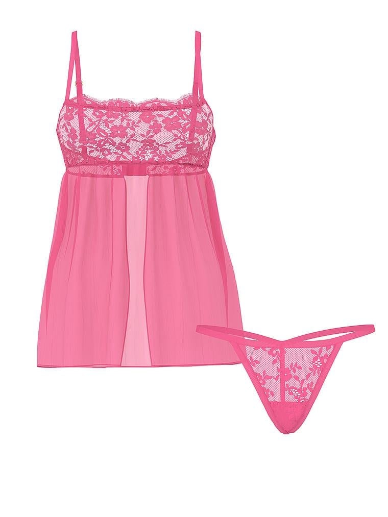 Dantelli Pileli Babydoll Pembe | Victoria's Secret
